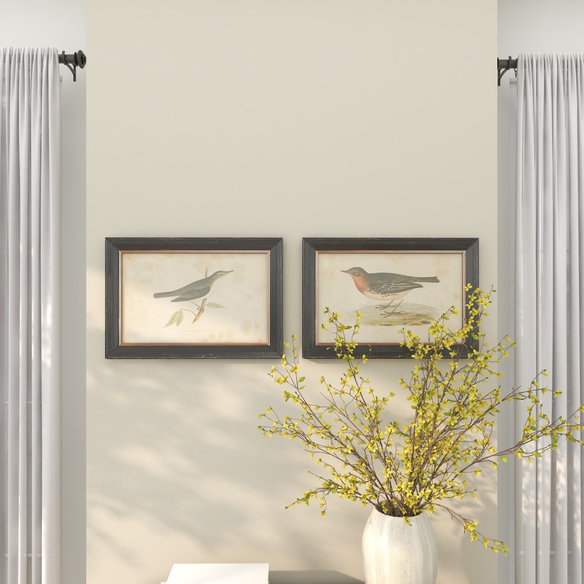Set of 2 Bird Black Wood Living Room Framed Wall Art with Black Frame