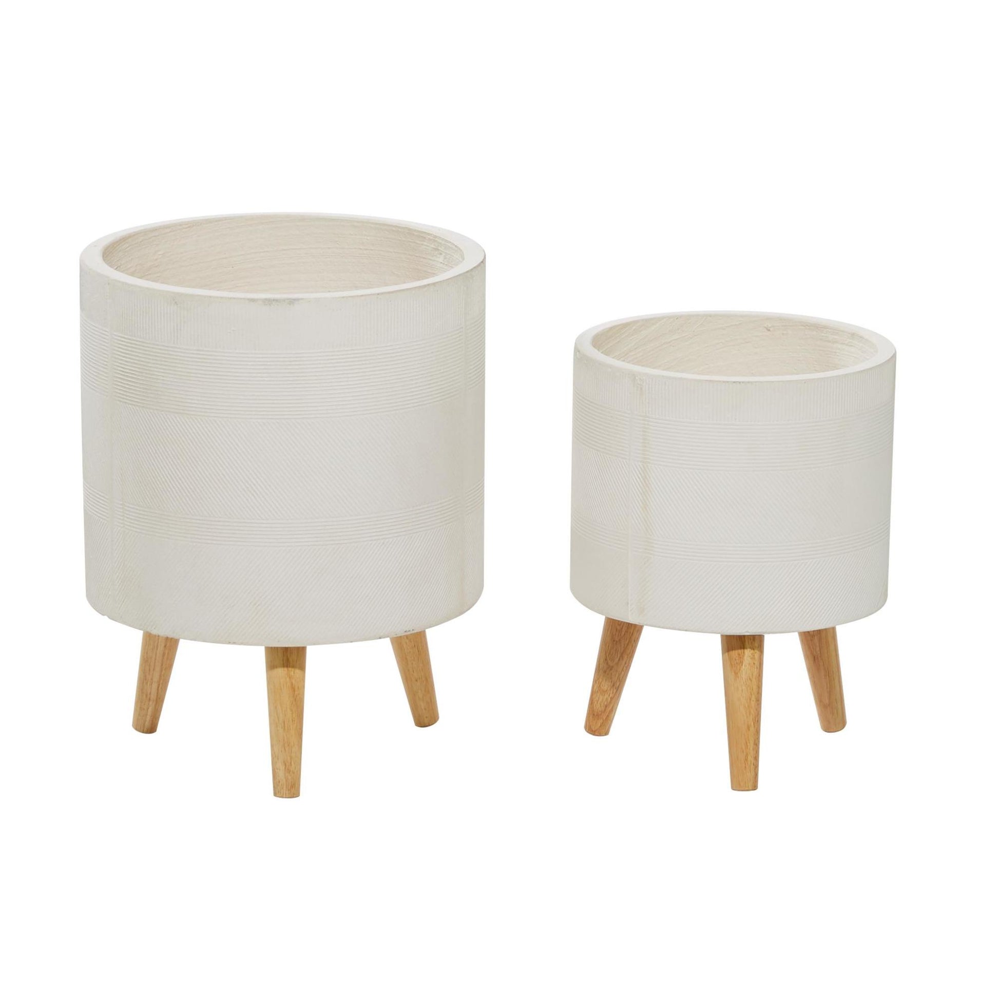 Set of 2 Magnesium Oxide Indoor Outdoor Planter with Wood Tripod Legs