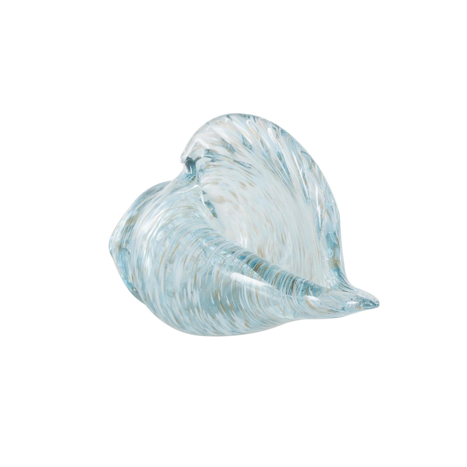 Shell Blue Glass Textured Decorative Sculpture with Gold and Cream Accents