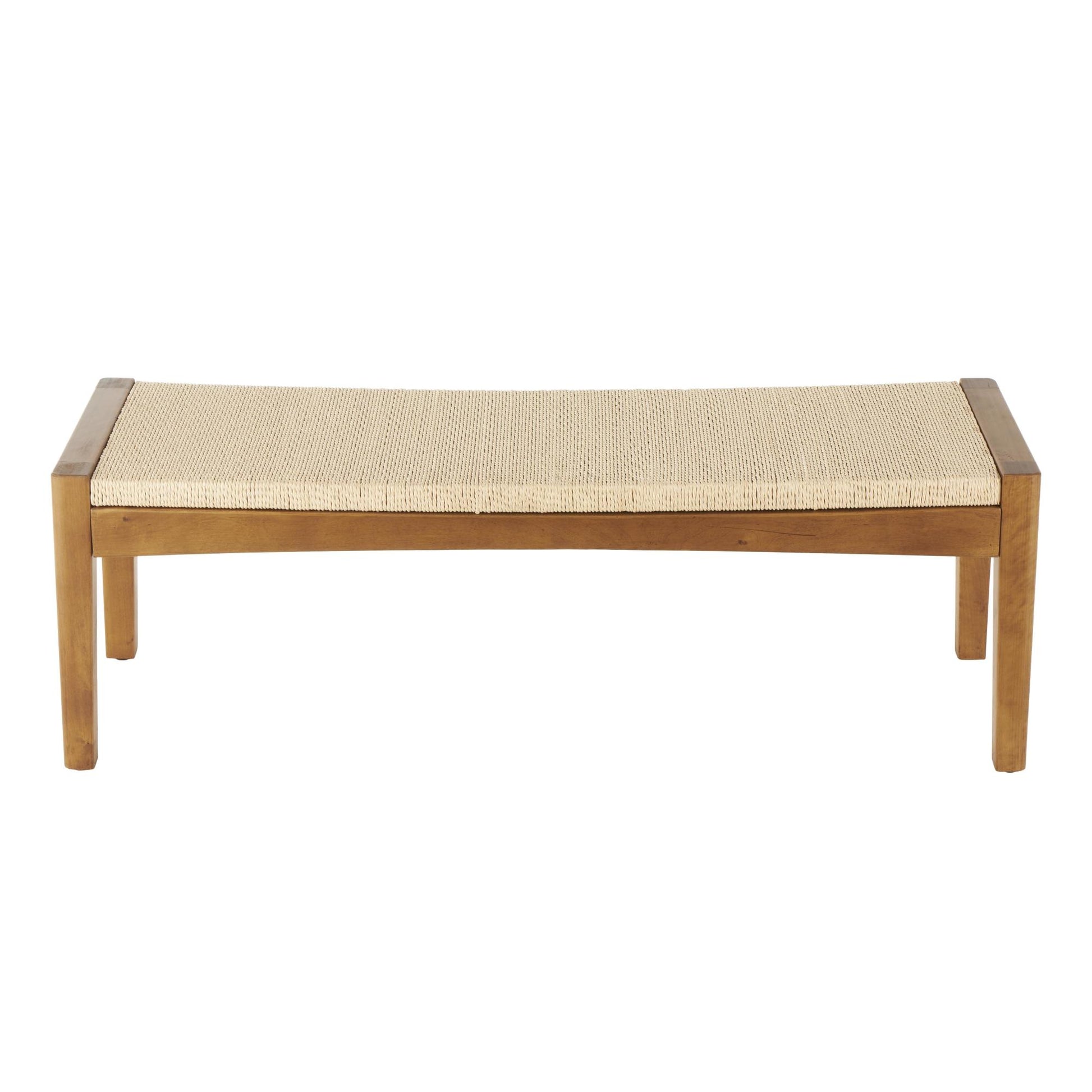 Brown Wood Handmade Traditional Home Bench with Rope Wrapped Seat