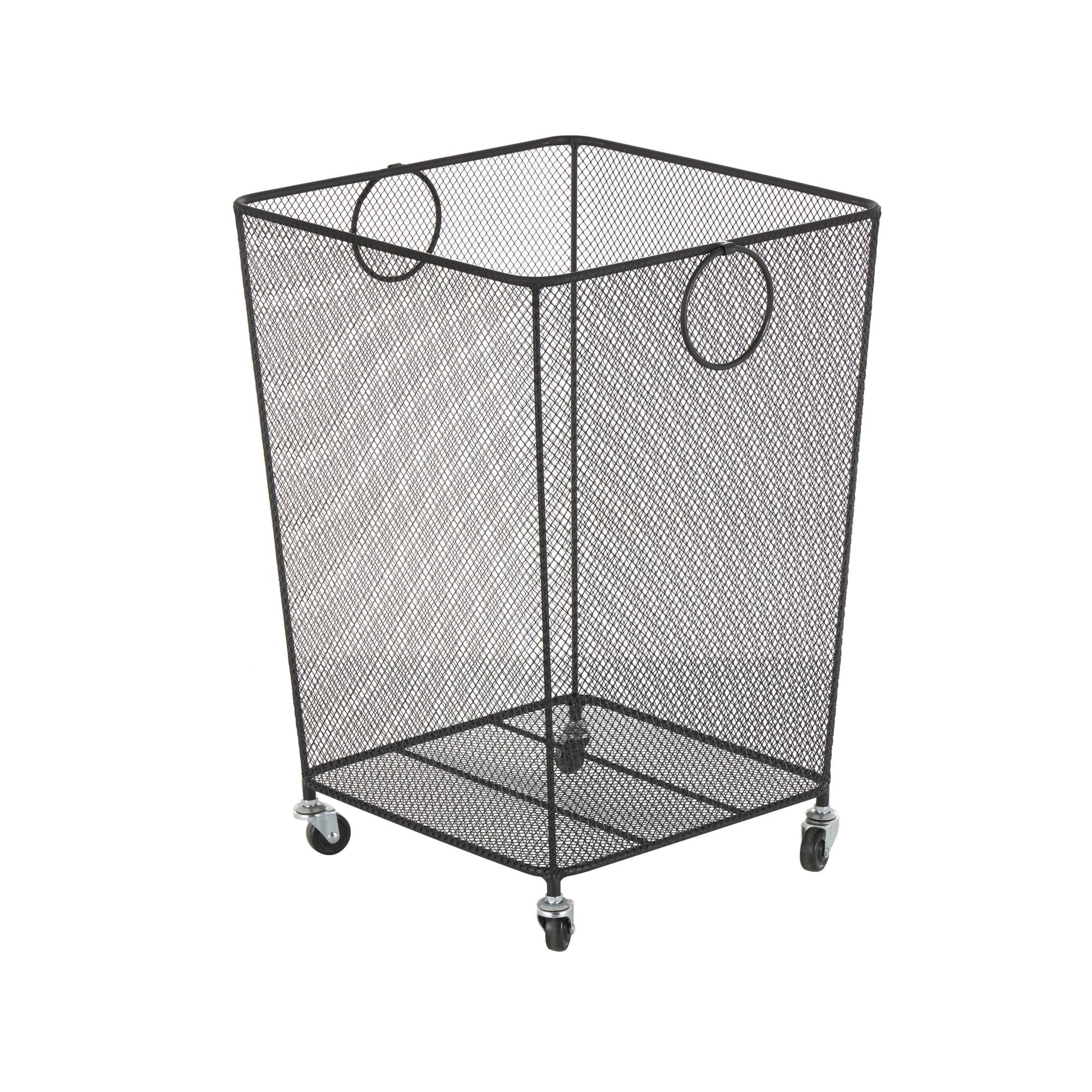 Metal Square Mesh Wire Rolling Laundry Mobile Storage Cart with Ring Handles