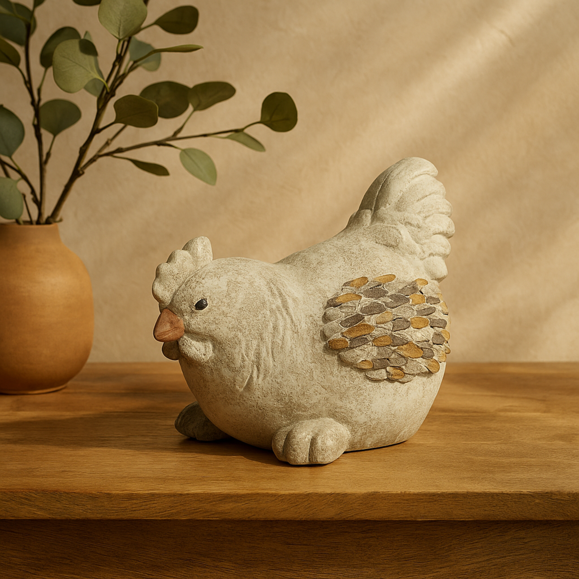 Chicken Gray Polystone Indoor Outdoor Decorative Garden Sculpture