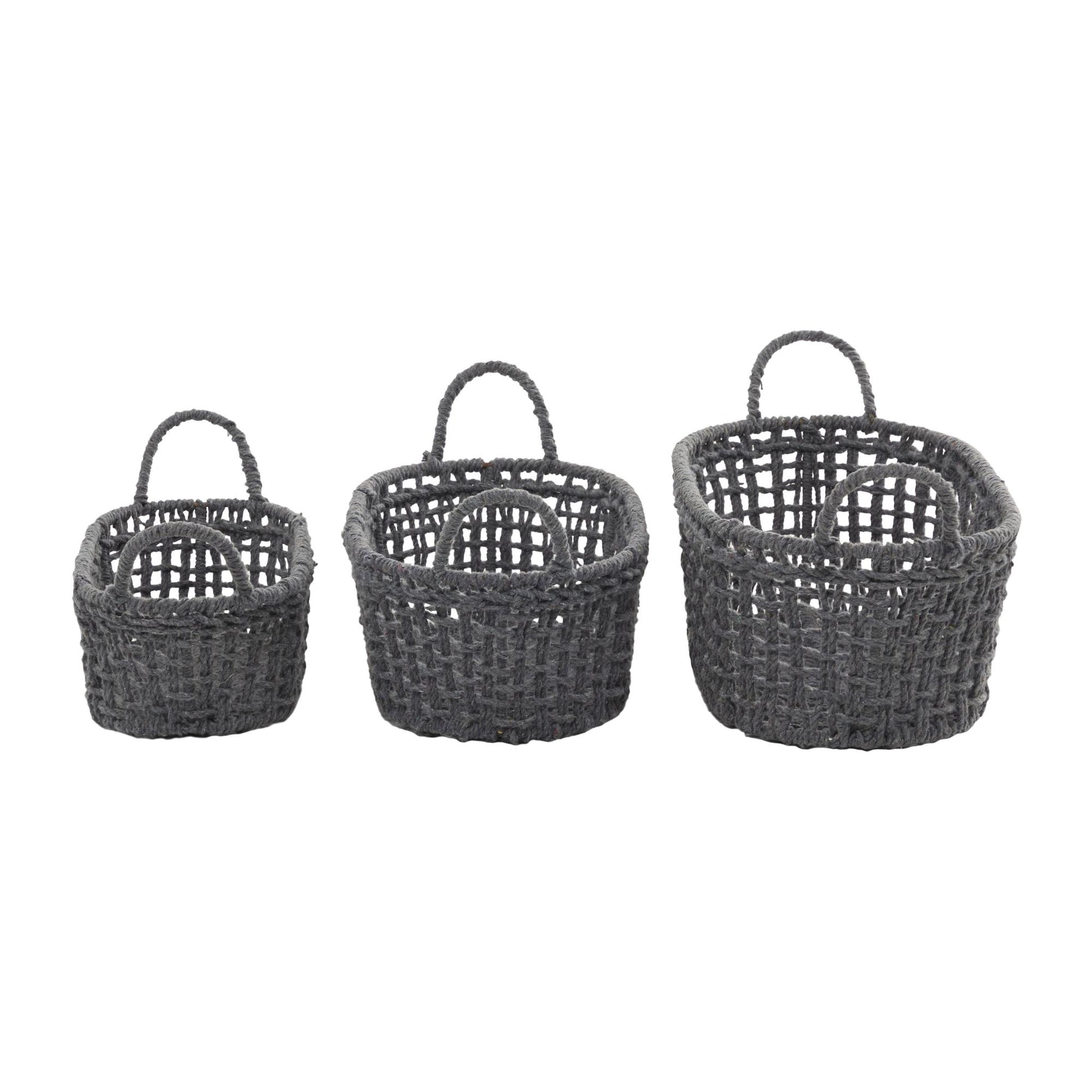 Set of 3 Cotton Fabric Handmade Decorative and Functional Storage Basket with Handles
