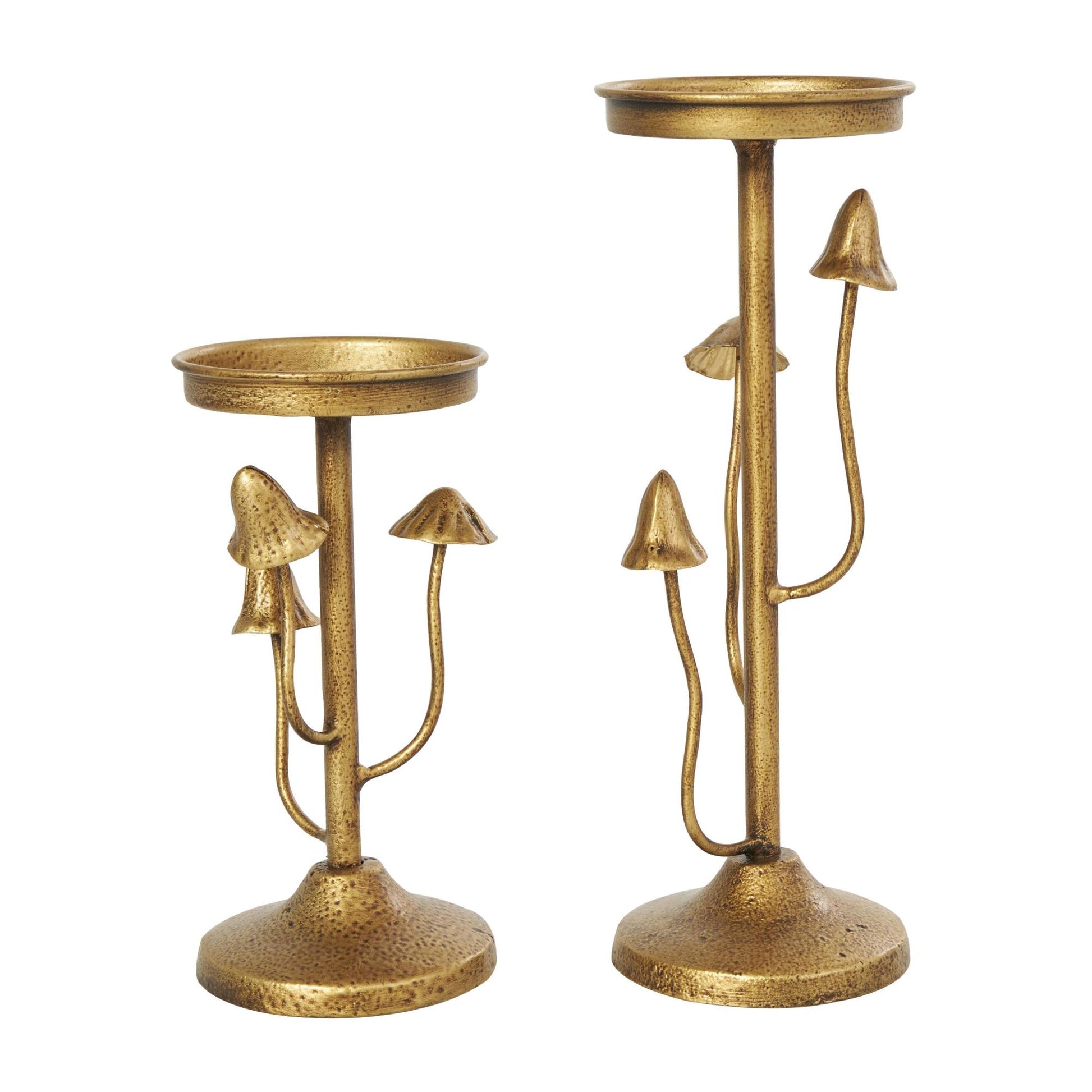 Set of 2 Abstract Gold Metal Mushroom Inspired Decorative Candle Holder