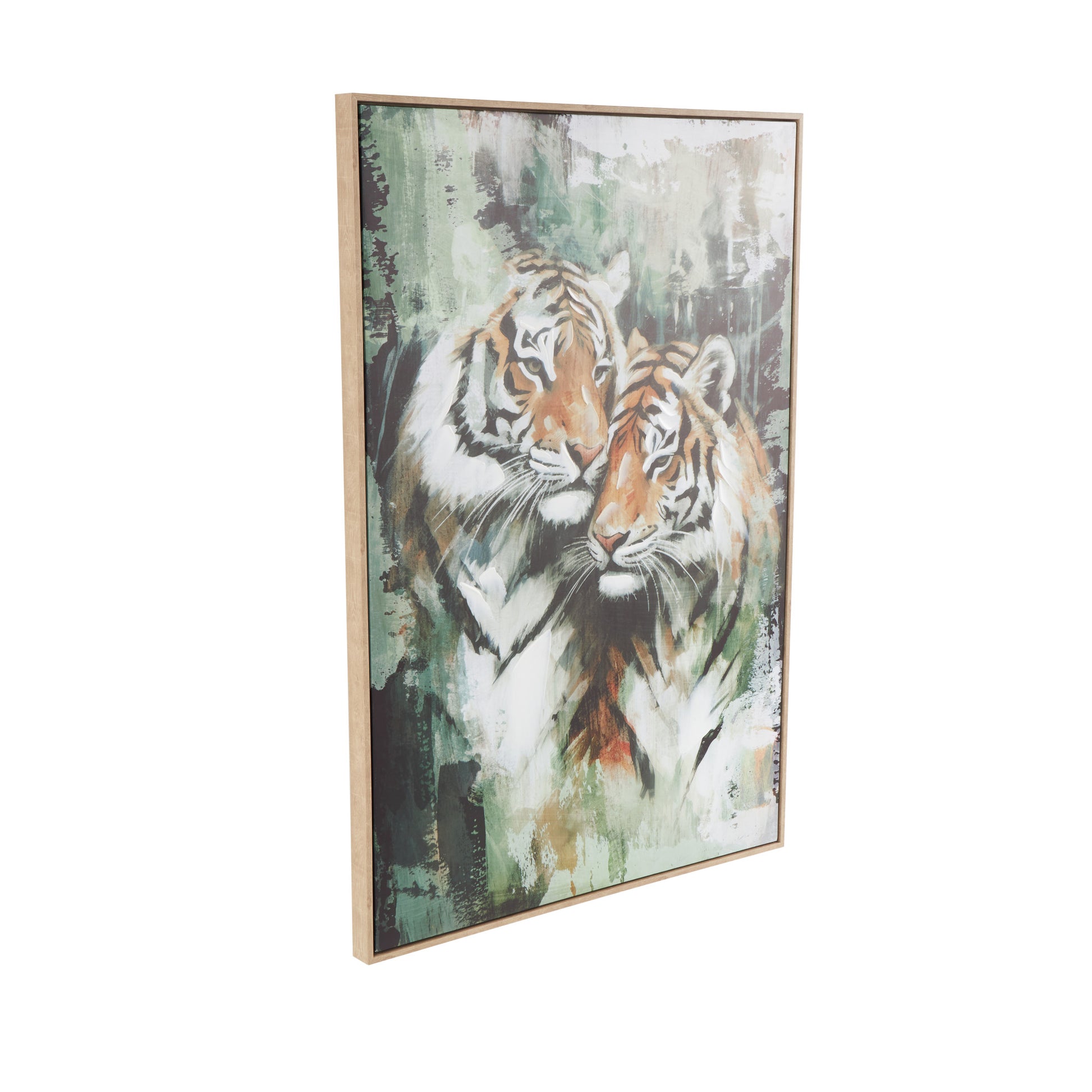 Tiger Multi Colored Canvas Shaded Living Room Framed Wall Art with Green Accents