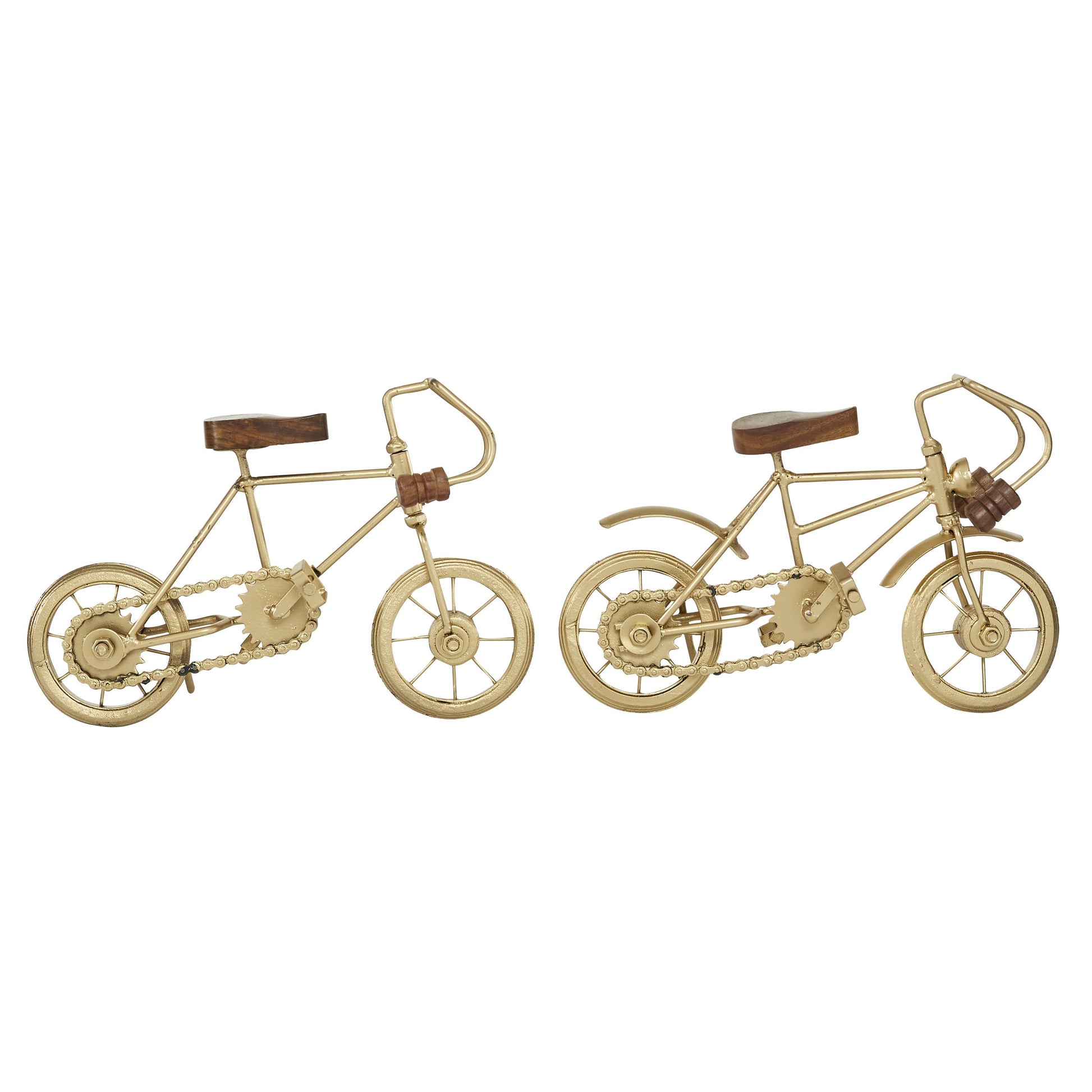 Set of 2 Bike Metal Decorative Sculpture with Wood Accents