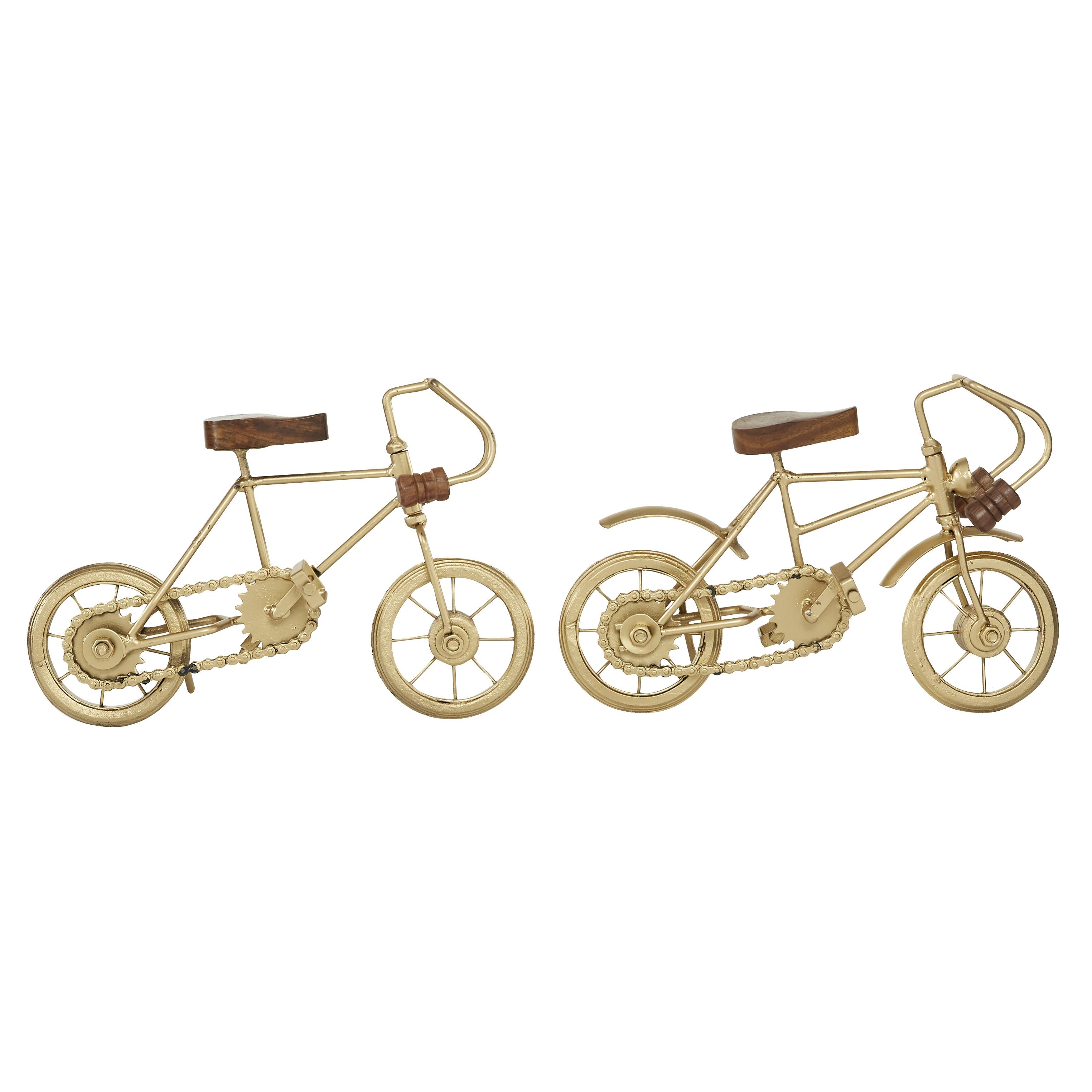 Set of 2 Bike Metal Decorative Sculpture with Wood Accents