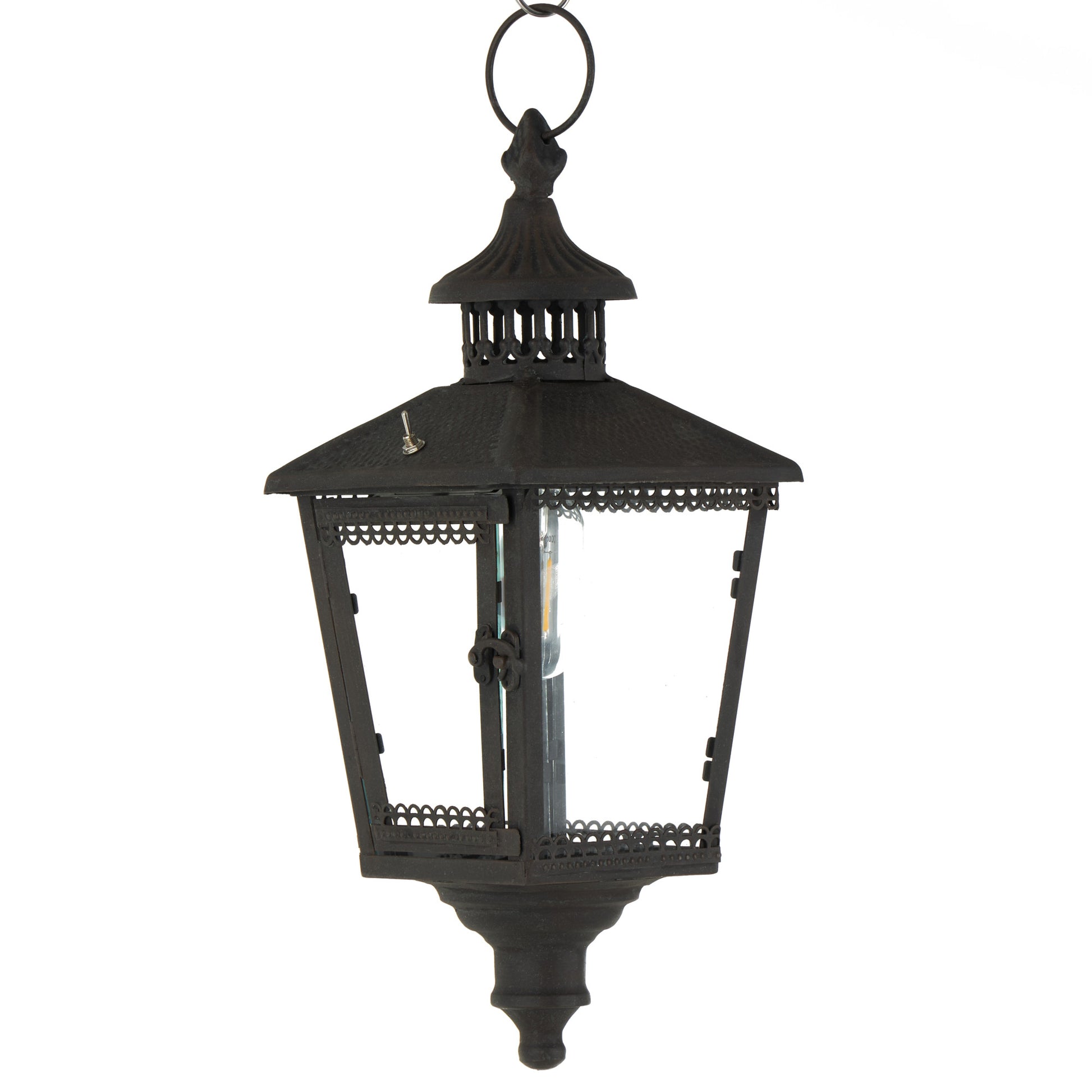 Light House Black Metal Style Decorative Indoor Outdoor Candle Lantern with Ring Handle