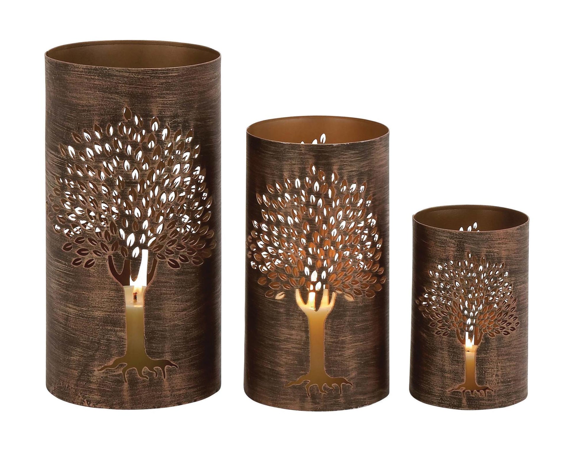 Set of 3 Geometric Metal Decorative Indoor Outdoor Candle Lantern Set of 3 12", 10", 6"H