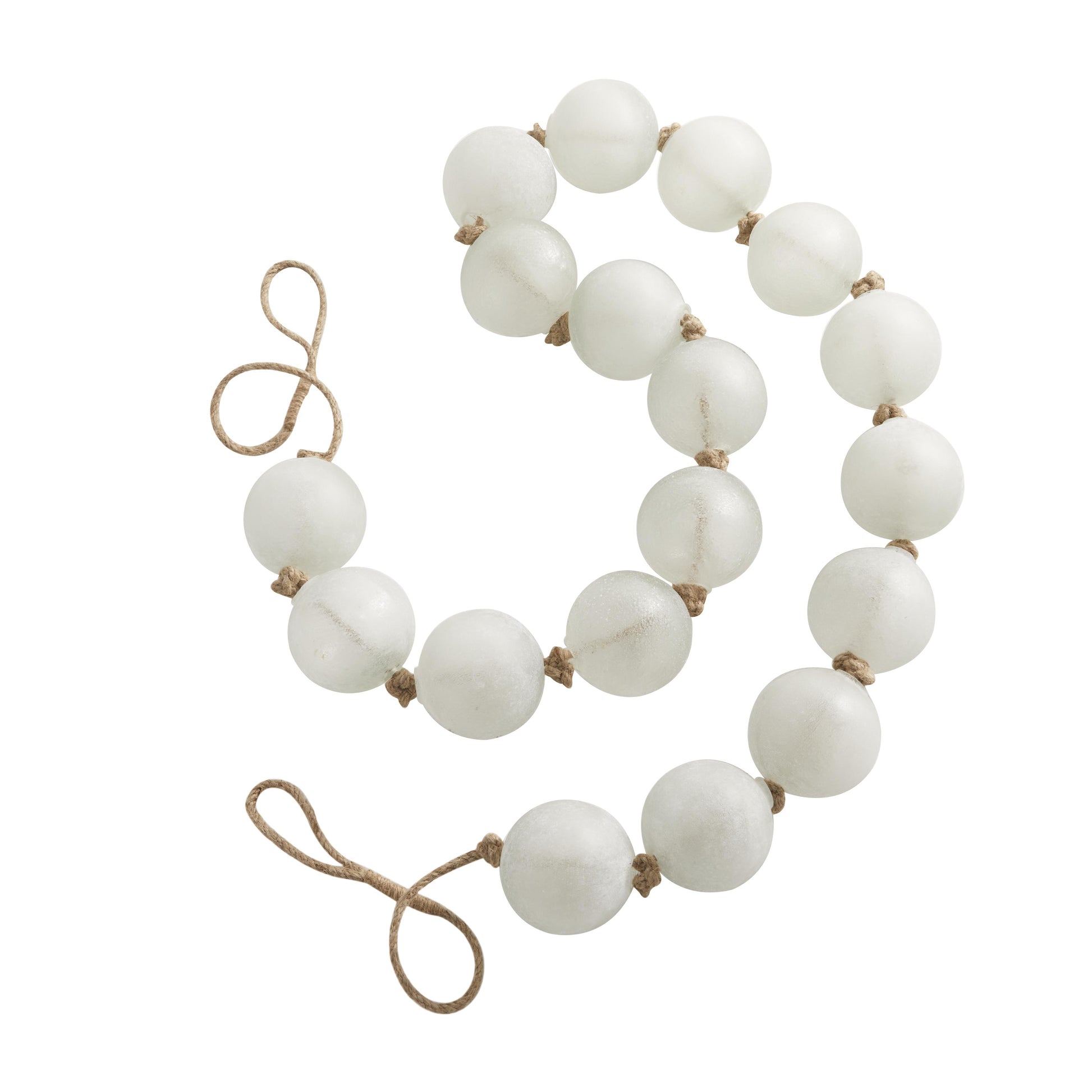 Glass Handmade Round Extra Long Frosted Orb Beaded Garland with Tassel with Knotted Jute Rope