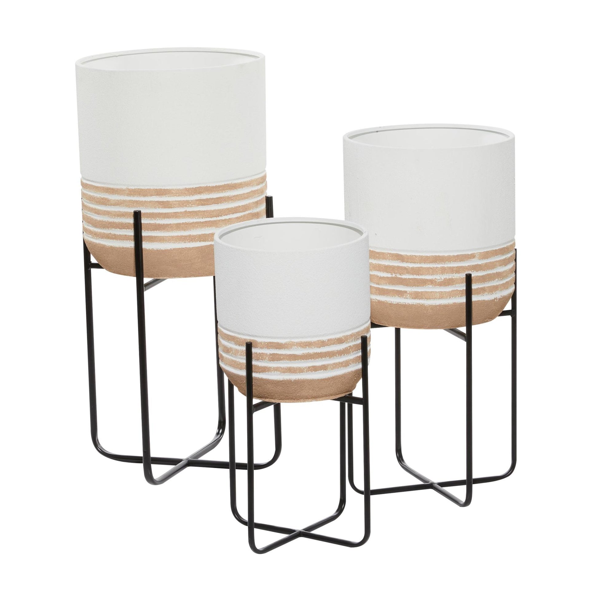 Set of 3 White Metal Indoor Outdoor Planter with Removable Stand