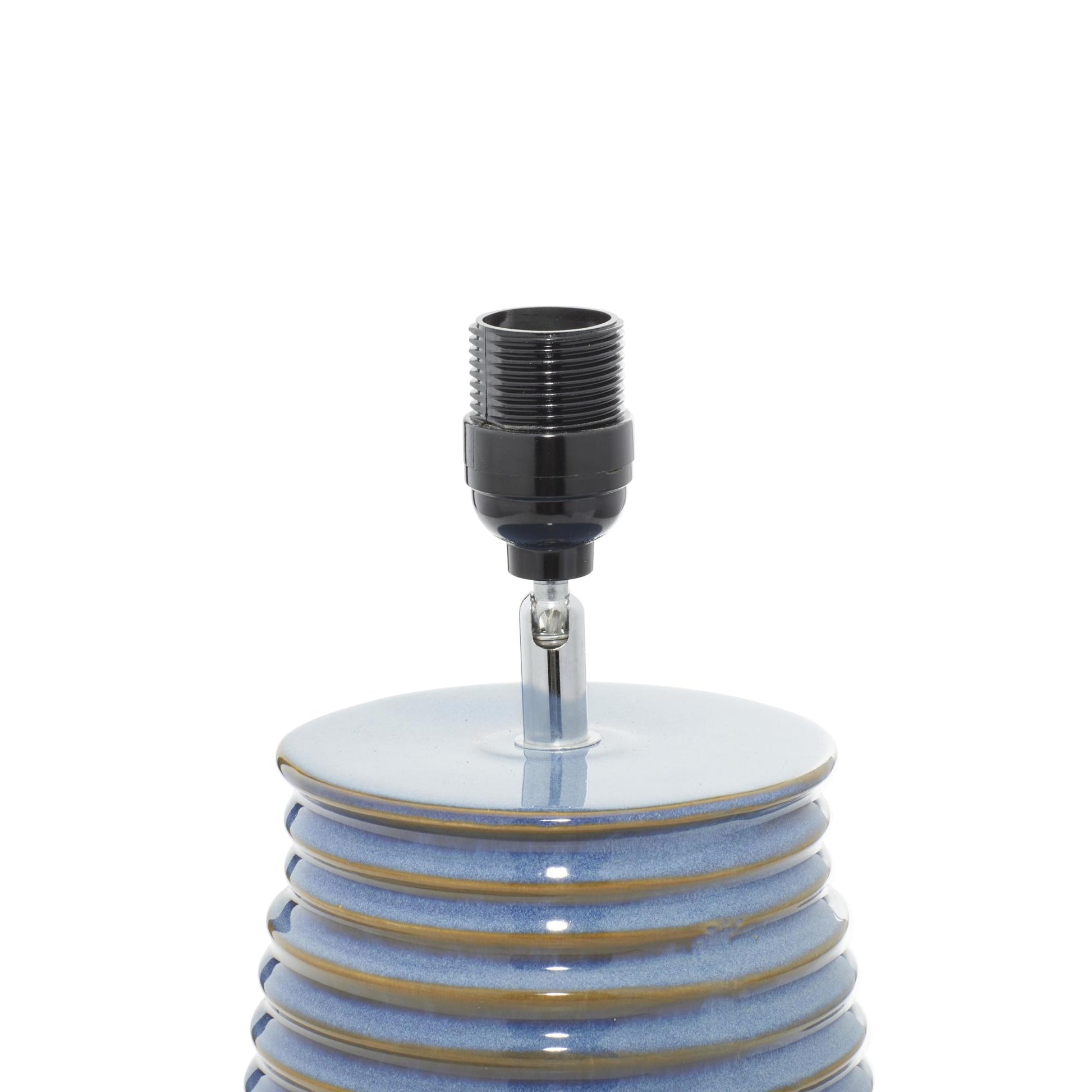 Blue Ceramic Ribbed Room Table Lamp with Drum Shade