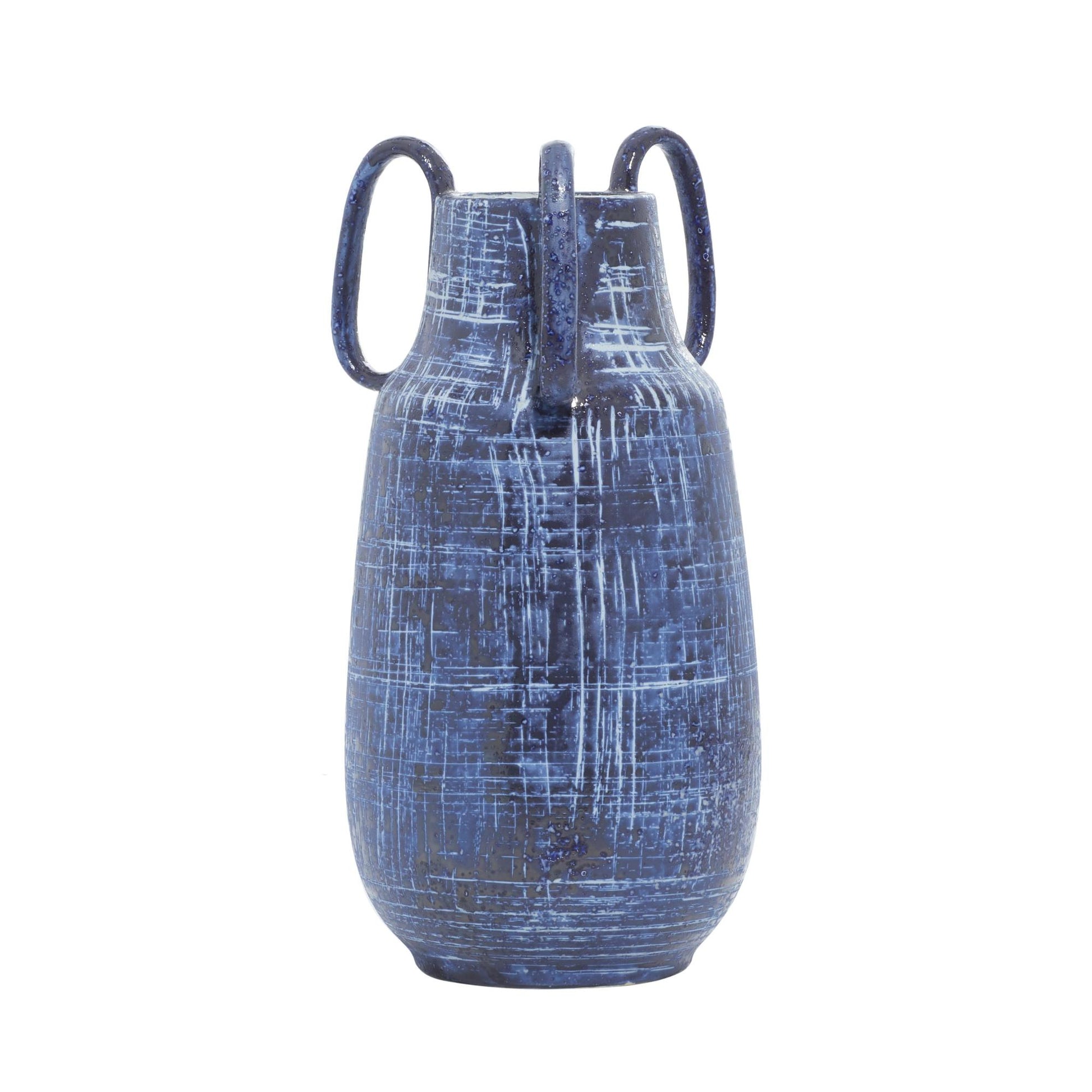 Blue Ceramic Decorative Vase with Handles
