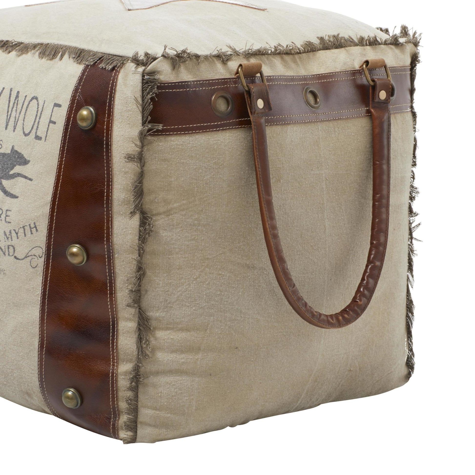 Star Canvas Stuffed Pouf with Leather Accents