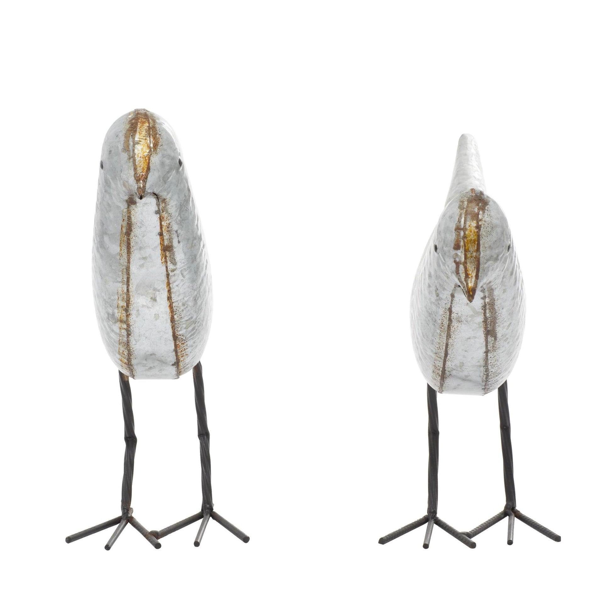 Set of 2 Bird Gray Metal Decorative Sculpture