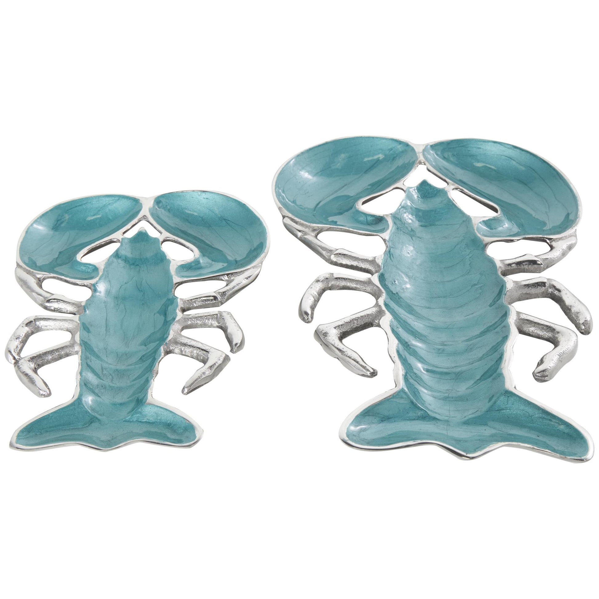 Set of 2 Lobster Aluminum Metal Enameled Living Room Decor Serving Bowl with Silver Metal Exterior Set of 2 11", 9"W