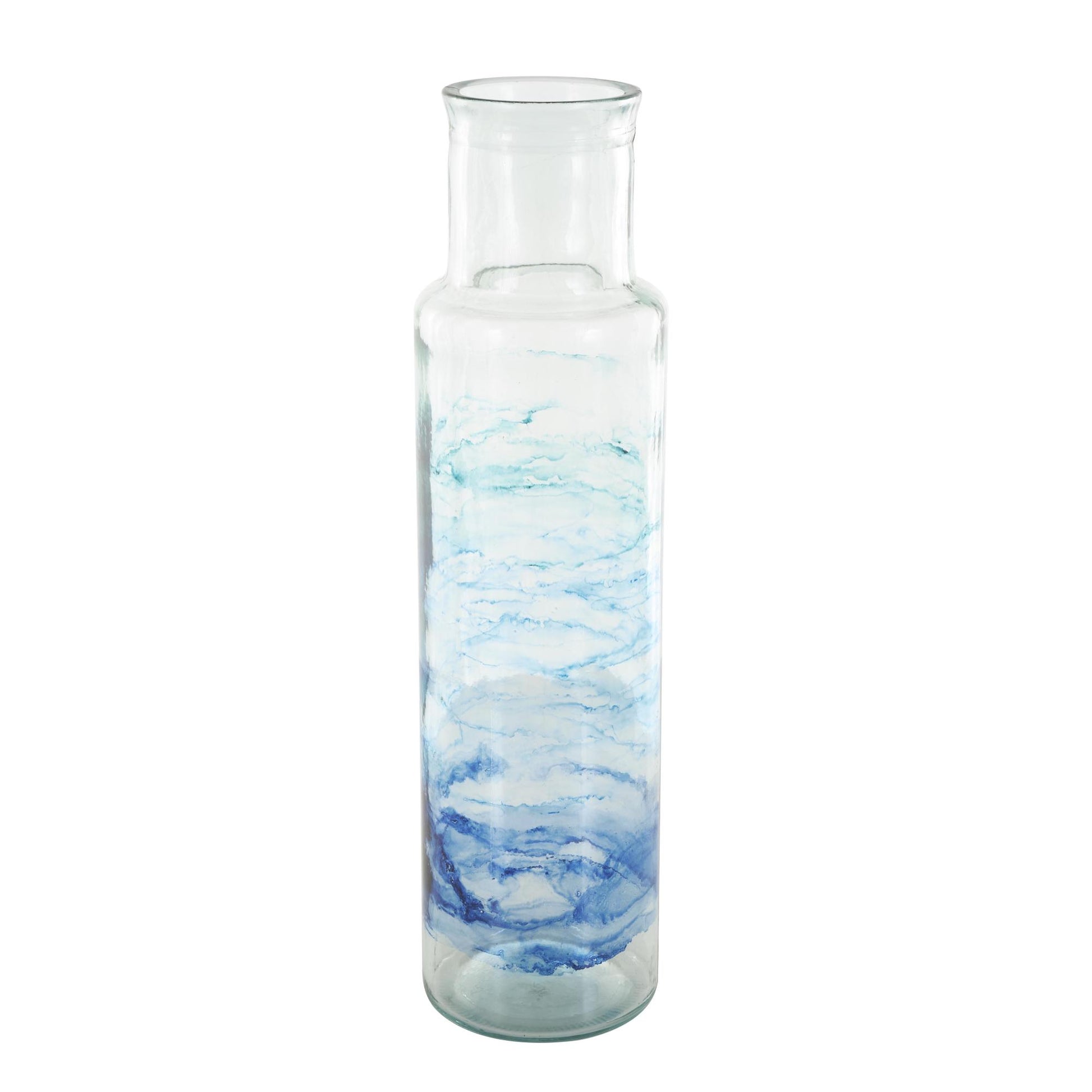 Recycled Glass Abstract Decorative Vase with Swirled Colored Glass Bands 6" x 6" x 22"