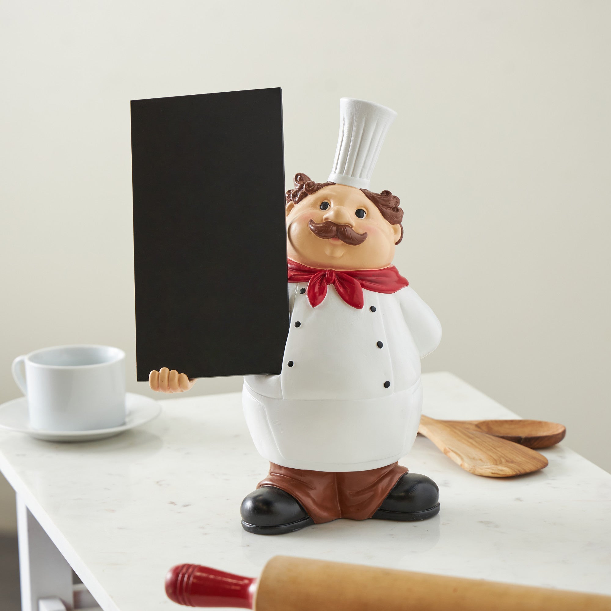 Chef White Polystone Kitchen Decorative Figurine Decorative Sculpture with Chalkboard