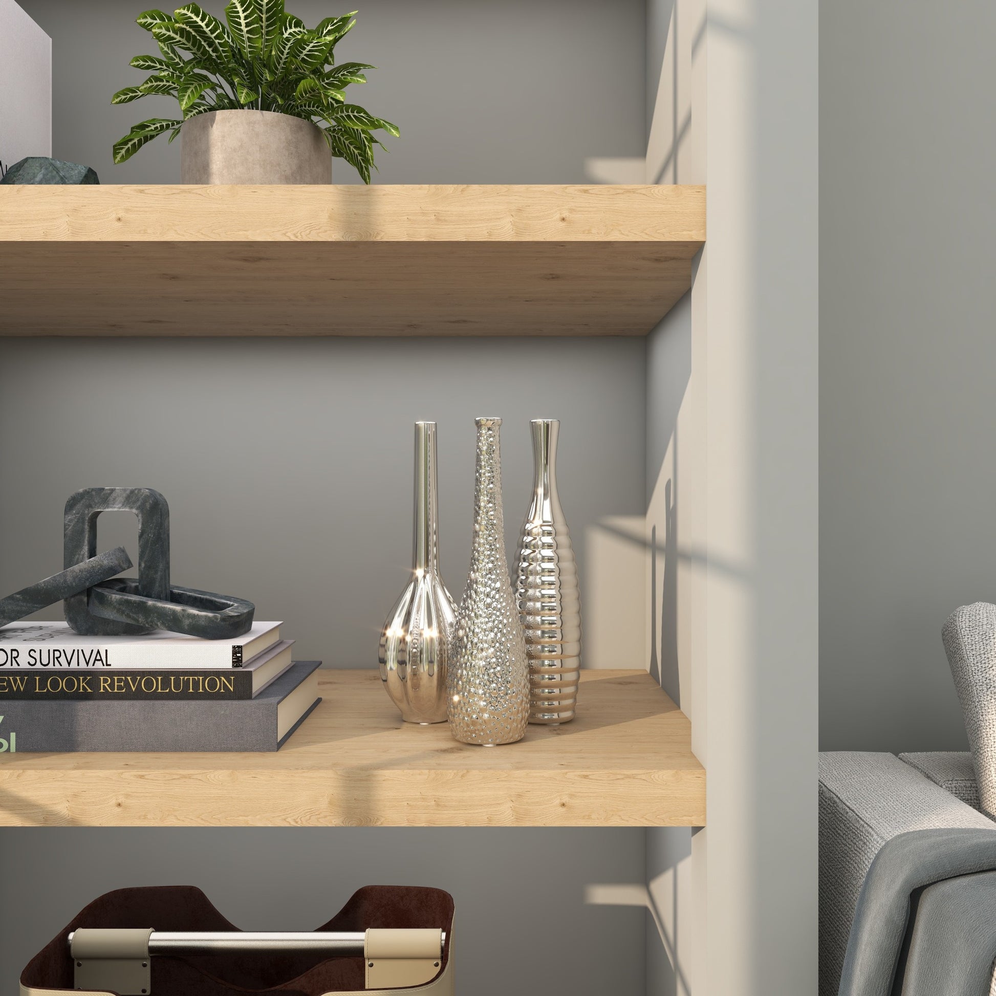 Set of 3 Ceramic Slim Textured Bottleneck Decorative Vase with Varying Patterns Set of 3 4"W, 12"H