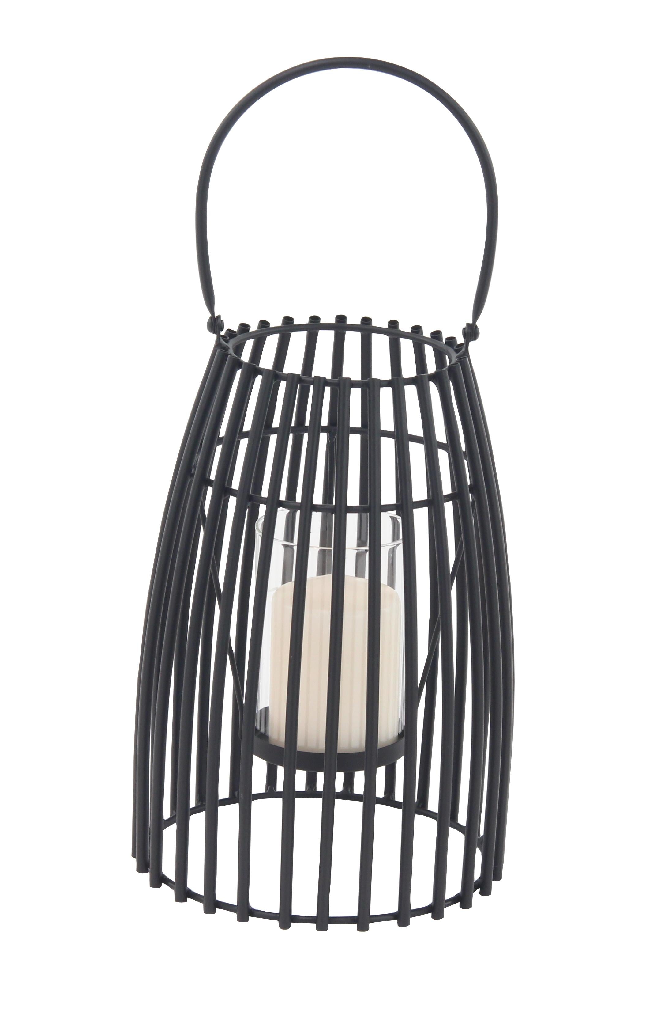 Black Metal Decorative Indoor Outdoor Candle Lantern with Handle