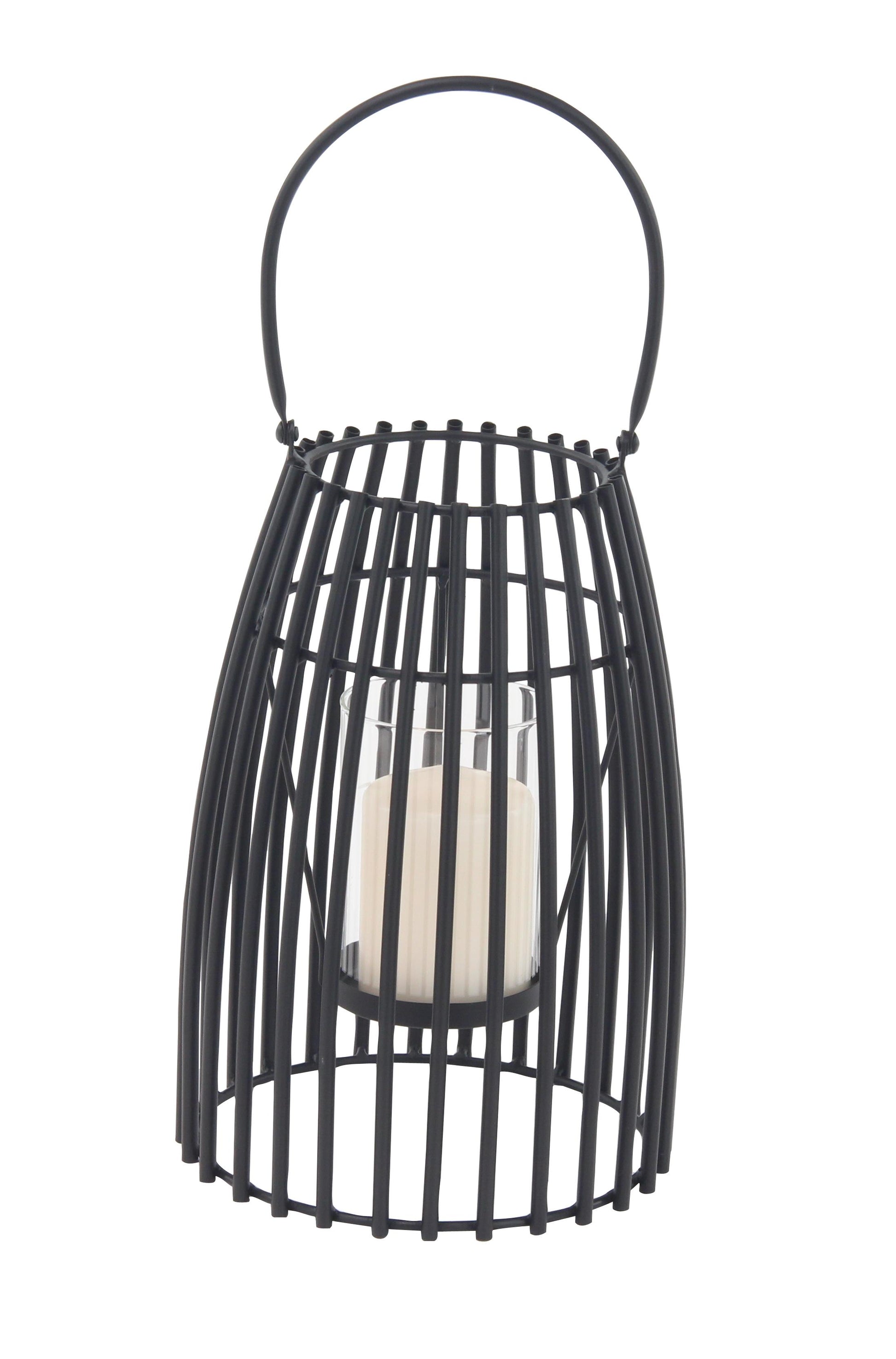 Black Metal Decorative Indoor Outdoor Candle Lantern with Handle