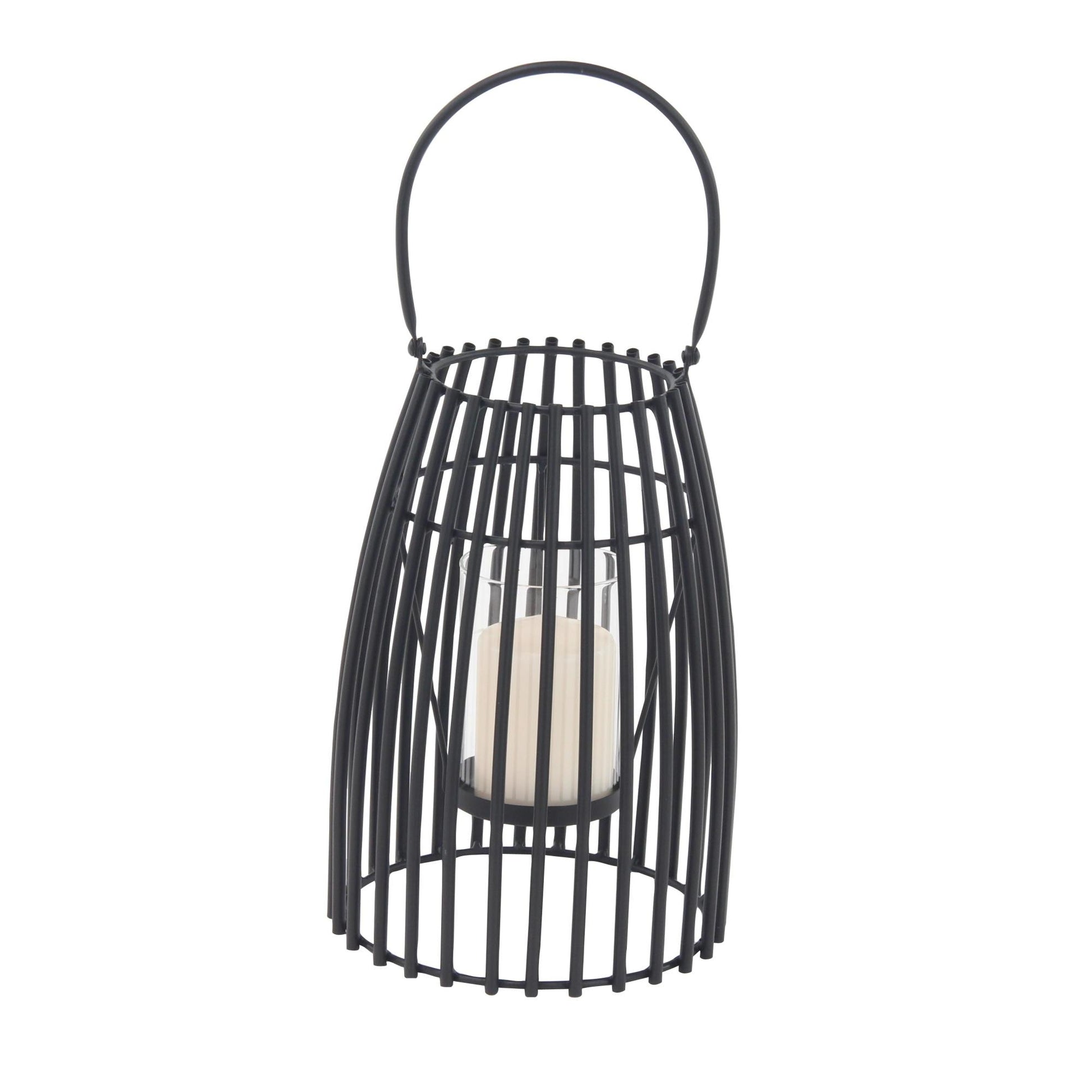 Black Metal Decorative Indoor Outdoor Candle Lantern with Handle