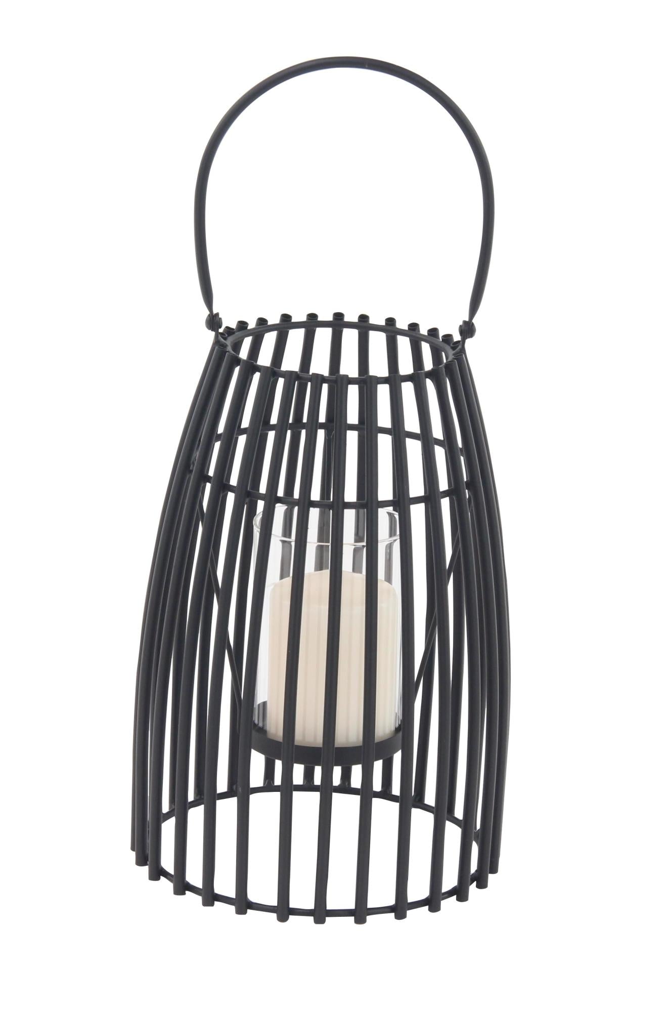 Black Metal Decorative Indoor Outdoor Candle Lantern with Handle