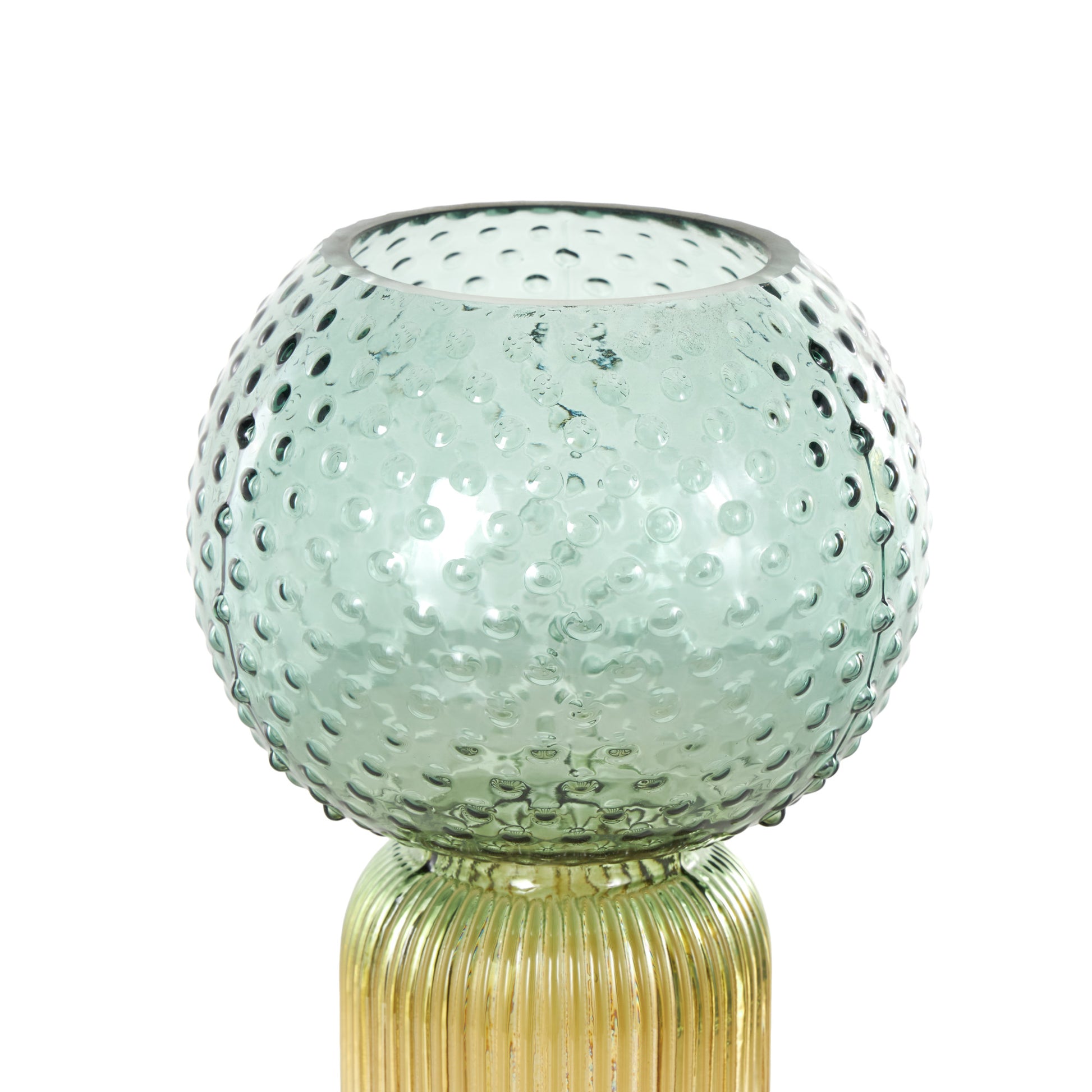 Set of 2 Geometric Multi Colored Glass Ribbed Ombre Decorative Vase