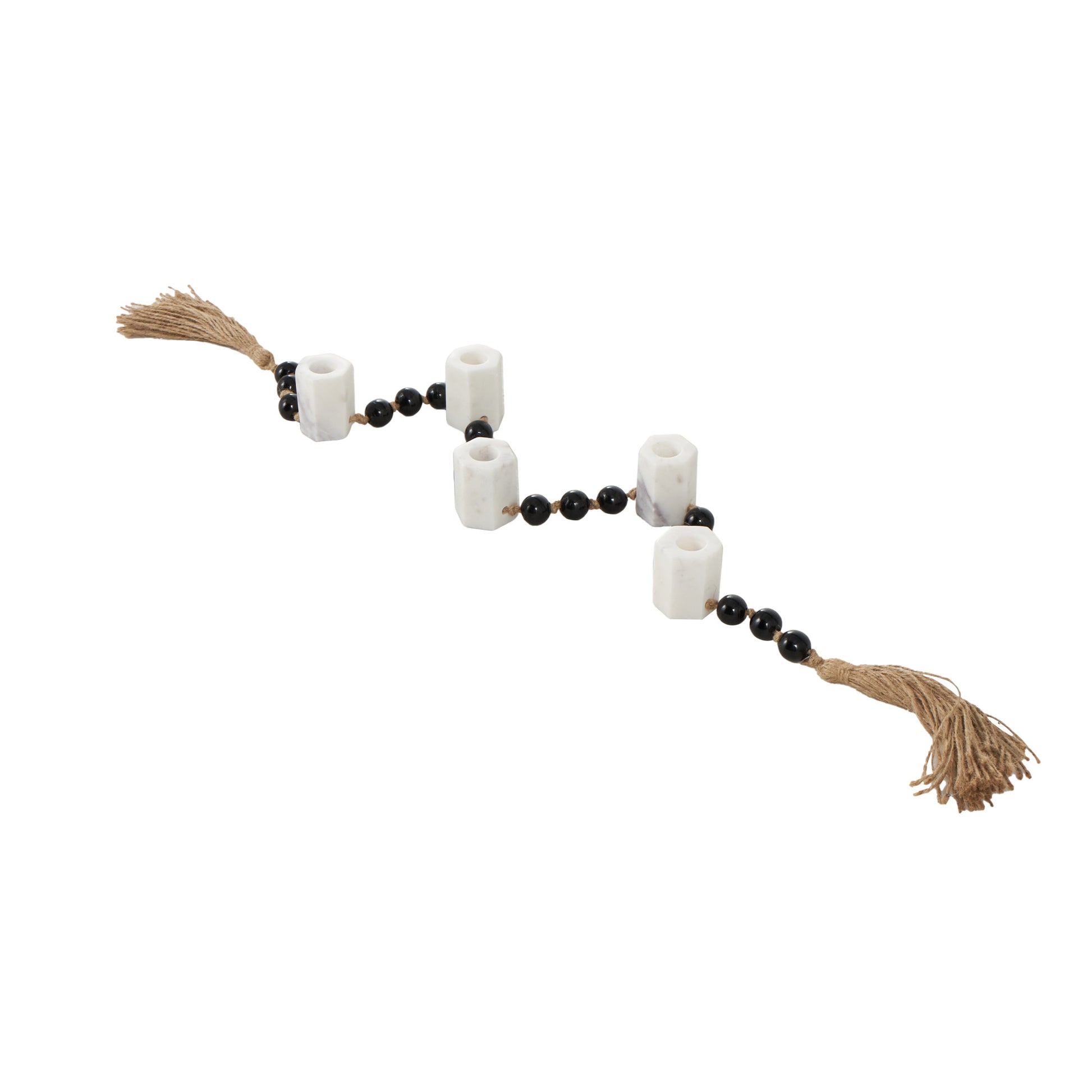 Mango Wood Garland Decorative Candle Holder with Brown Tassel