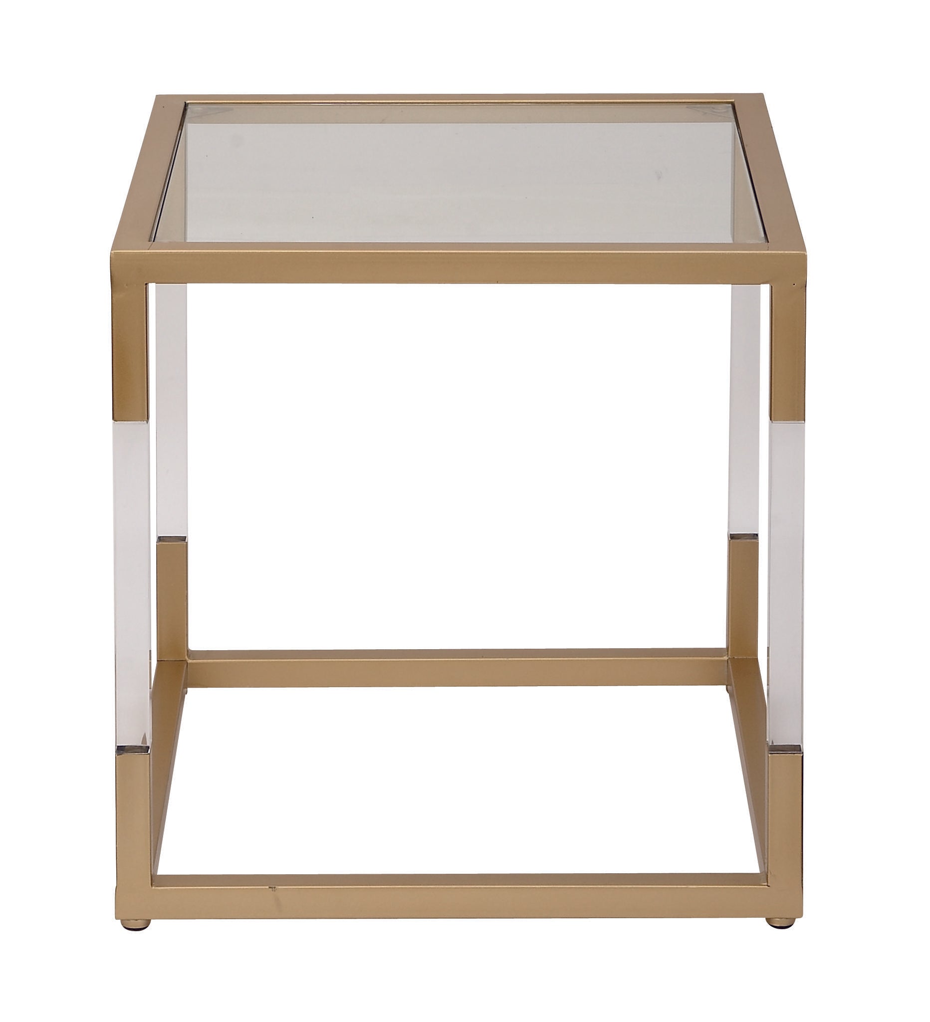 Metal Side End Accent Table with Clear Glass Top and Acrylic Legs