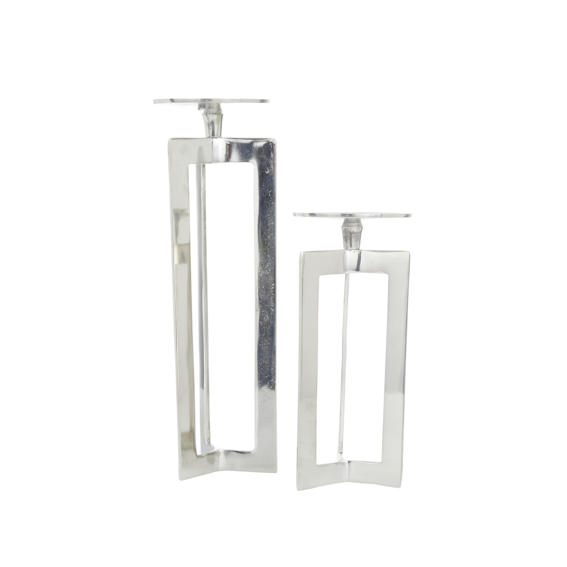 CosmoLiving by Cosmopolitan Set of 2 Geometric Aluminum Metal Pillar Decorative Candle Holder