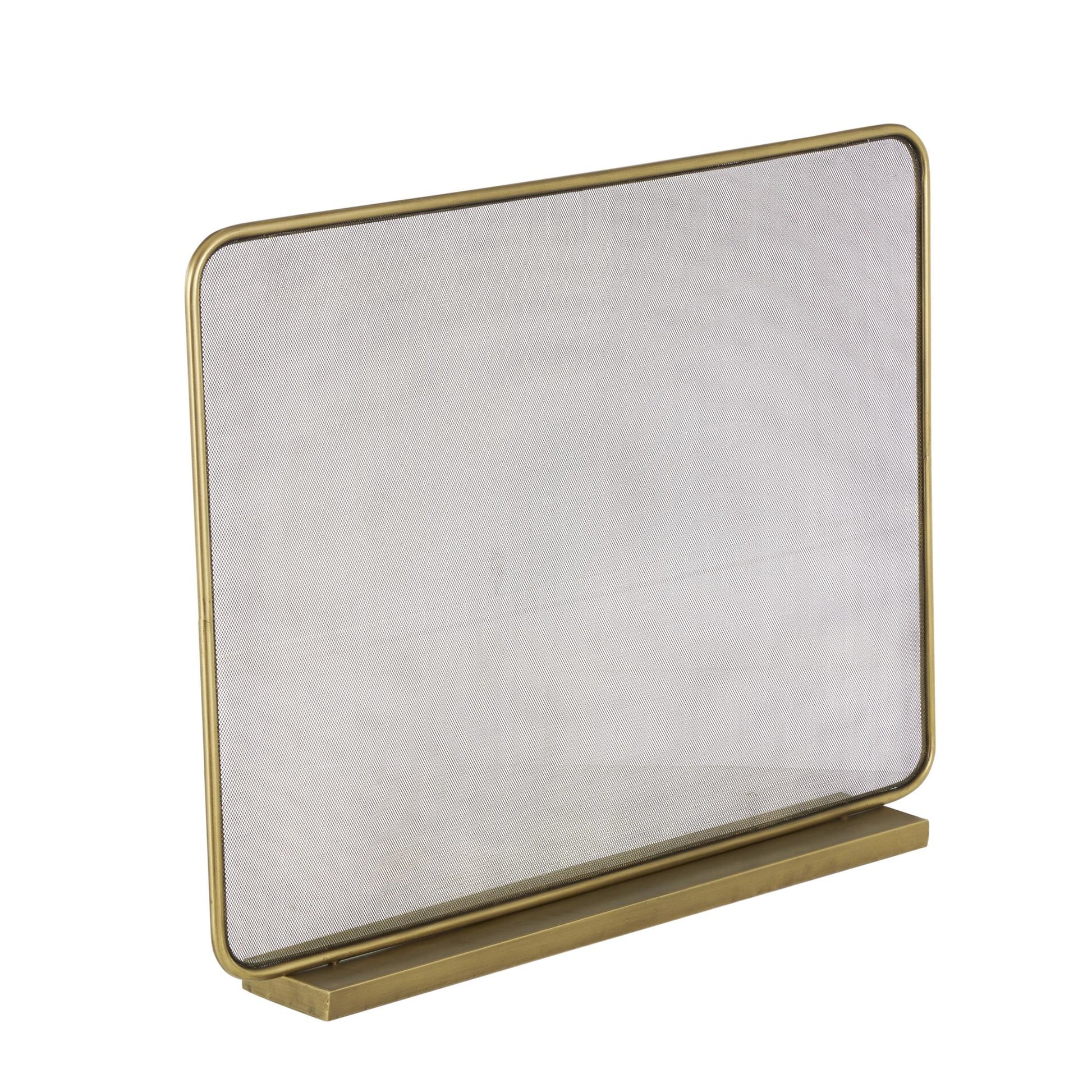 Geometric Gold Metal 1 Panel Living Room Fireplace Screen with Rounded Edges and Rectangular Base