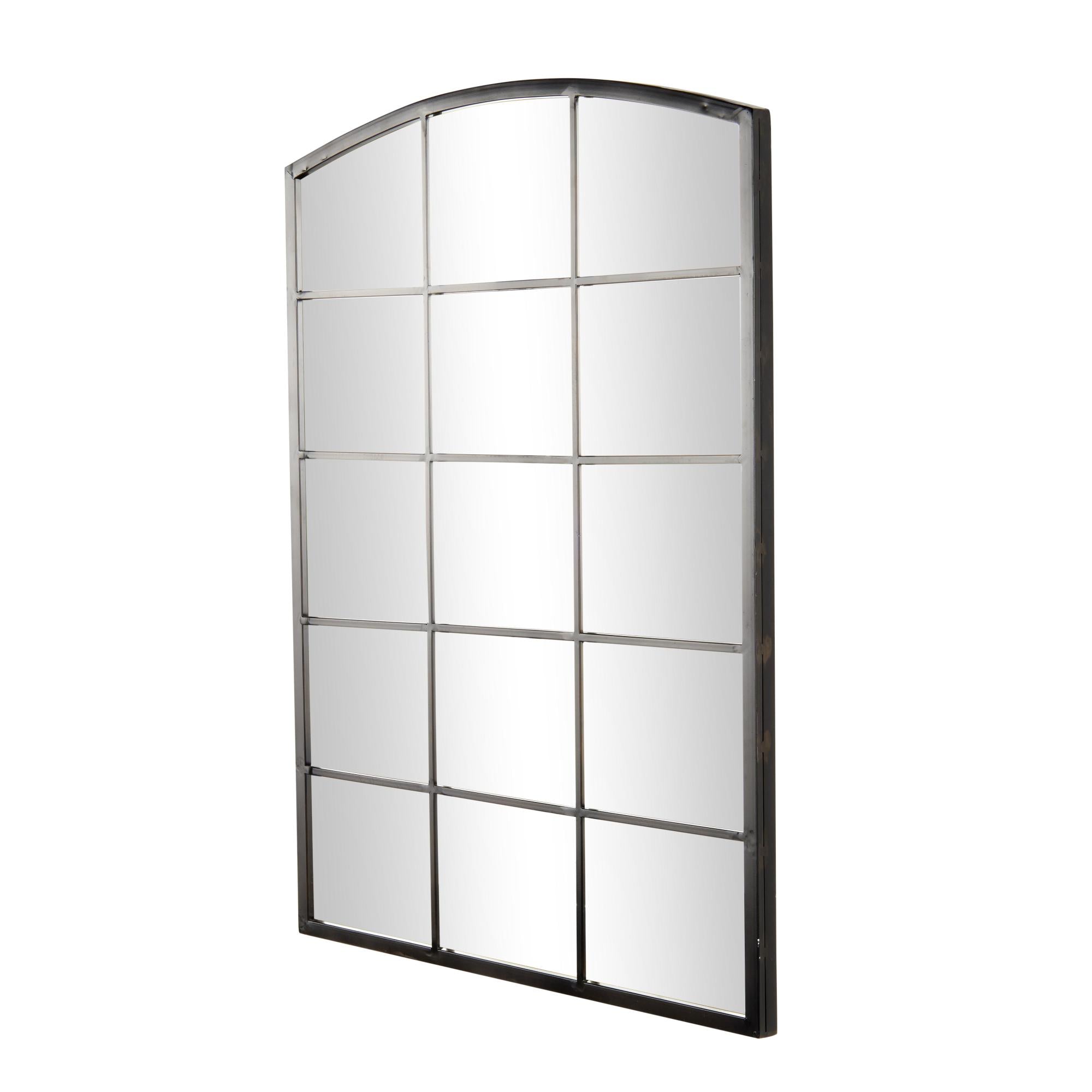 Metal Arched Window Pane Inspired Room Wall Mirror with Black Frame