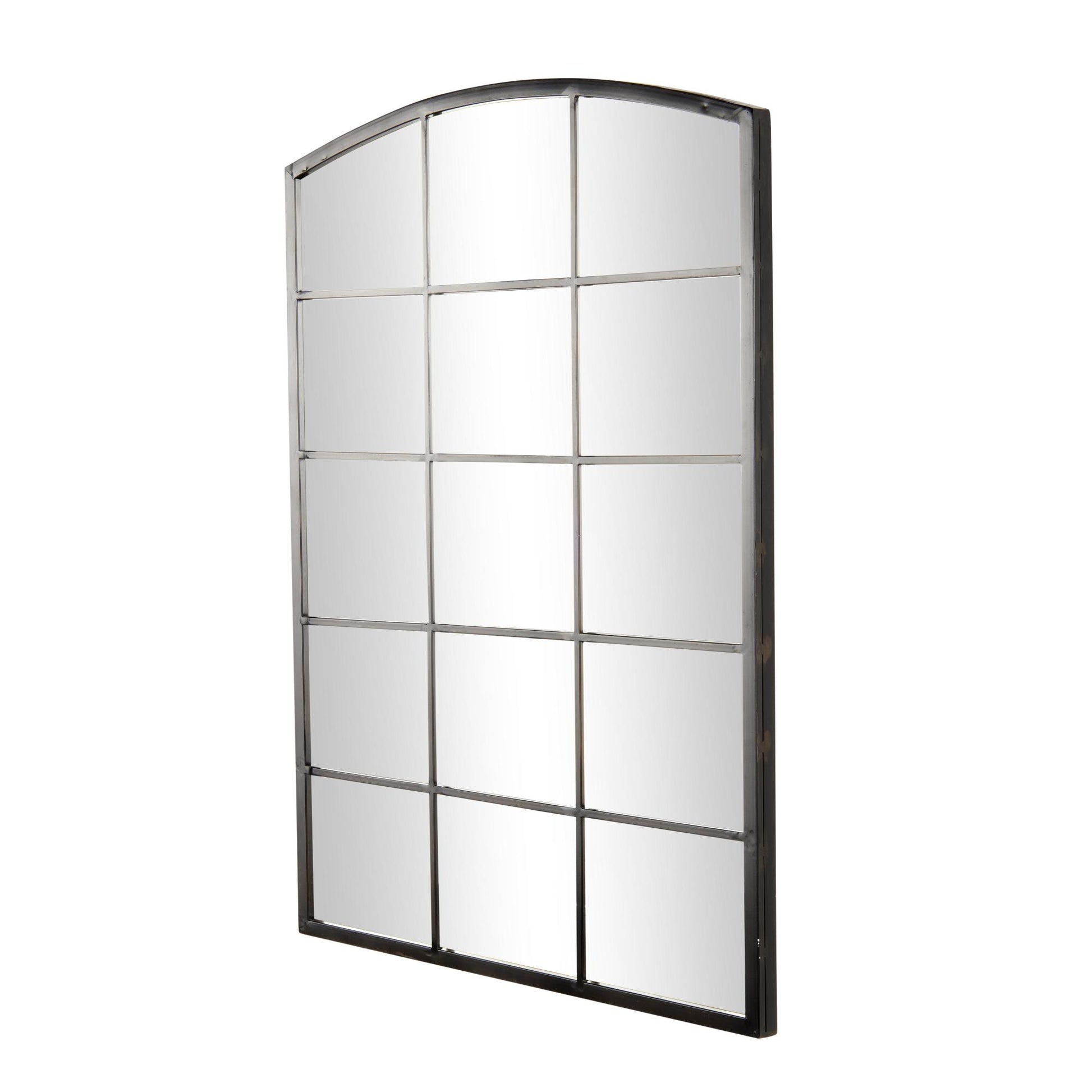 Metal Arched Window Pane Inspired Room Wall Mirror with Black Frame