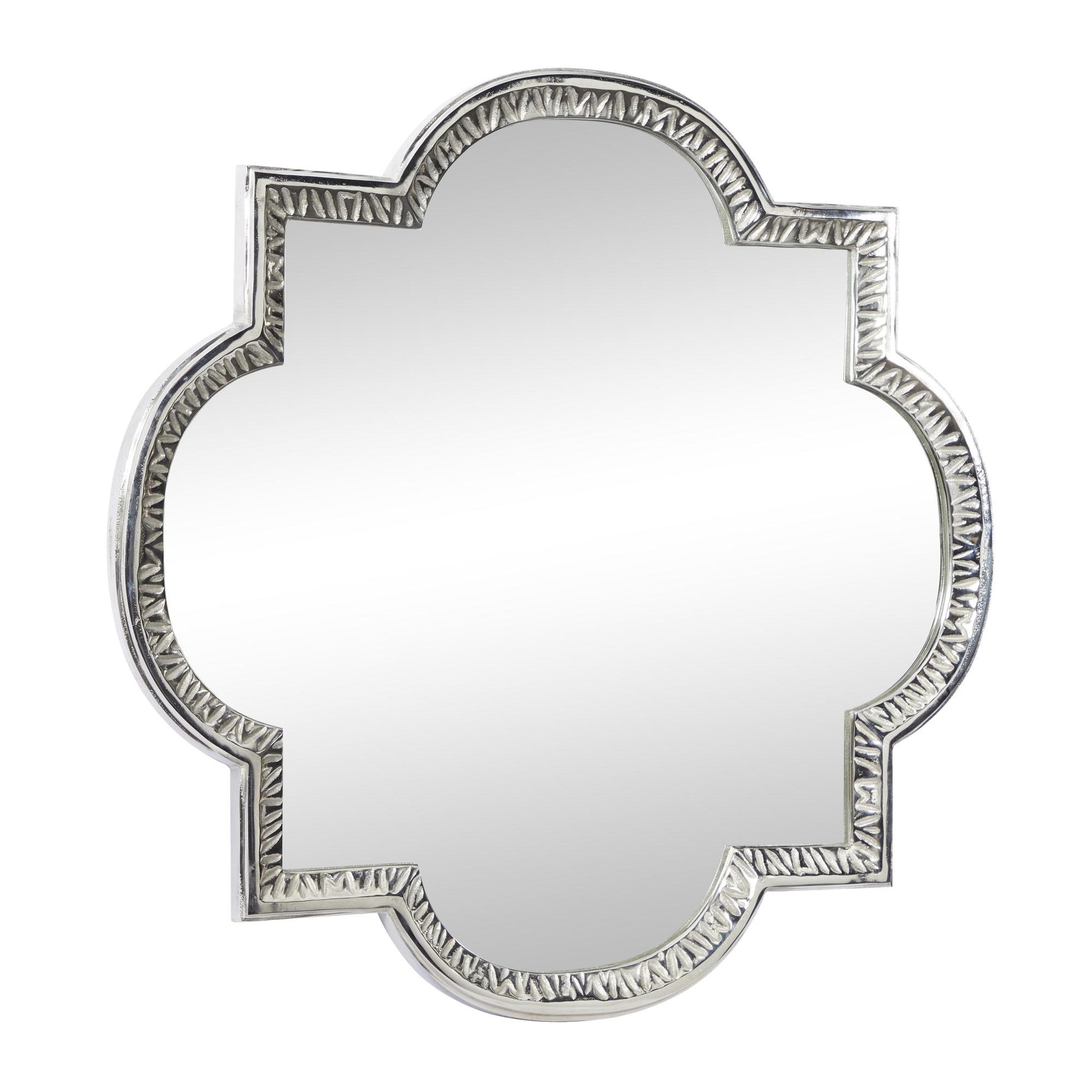 Gray Aluminum Metal Quatrefoil Engraved Room Wall Mirror