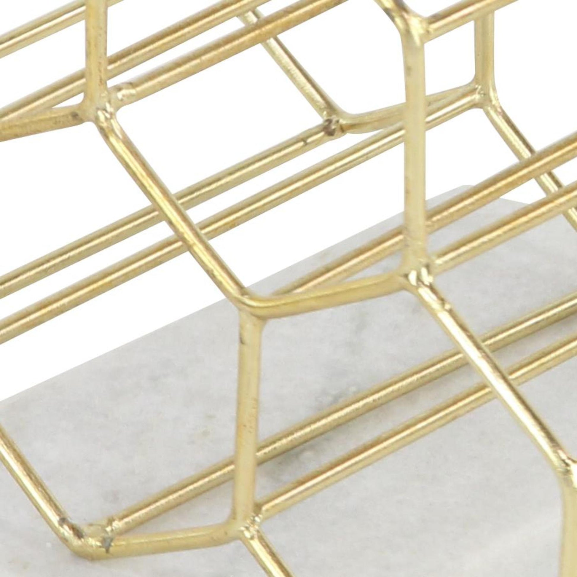 Geometric Gold Marble 6 Bottle Kitchen Wine Rack with Marble Base