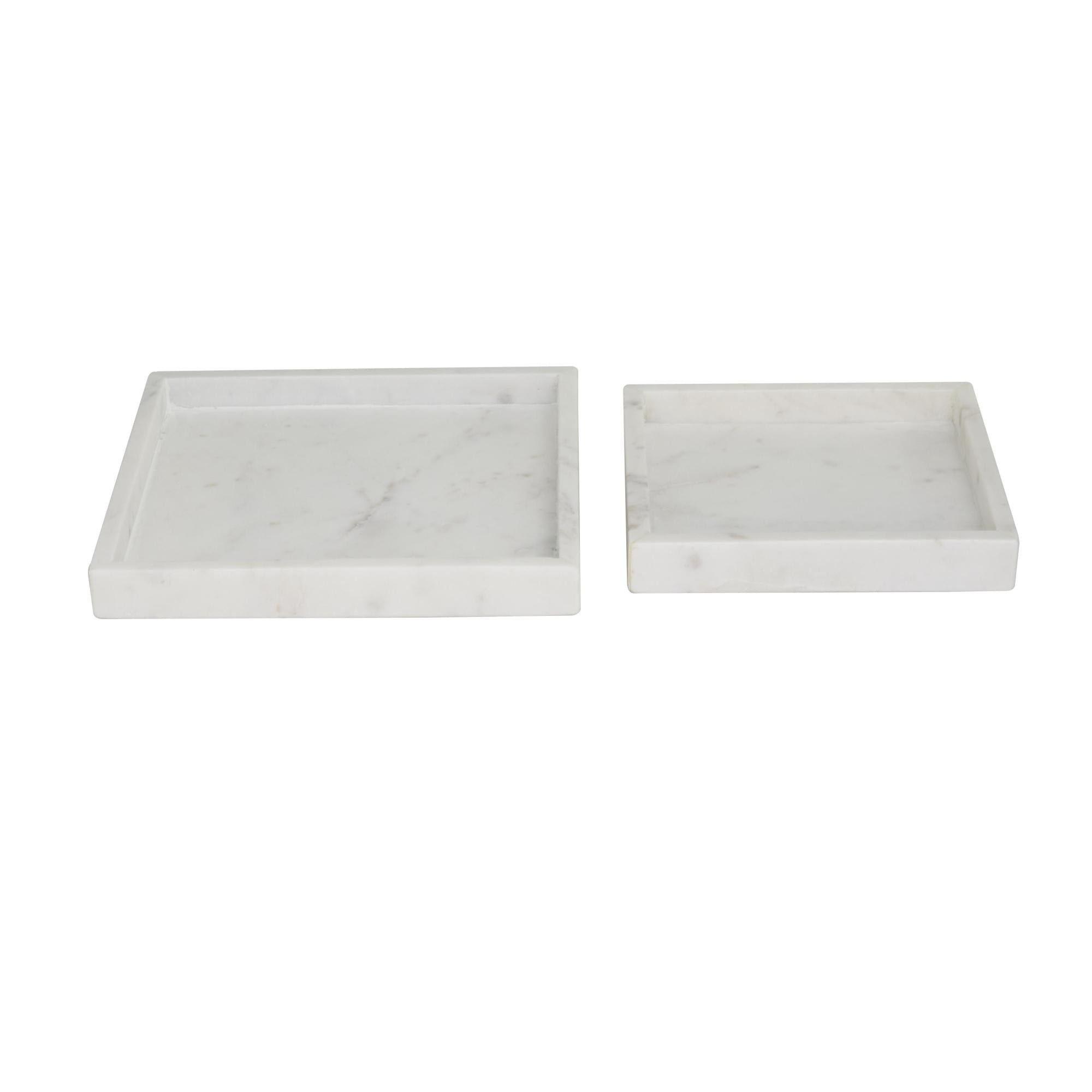 Set of 2 Marble Minimalistic Square Living Room Decor Tray with Raised Border Set of 2 10", 8"W