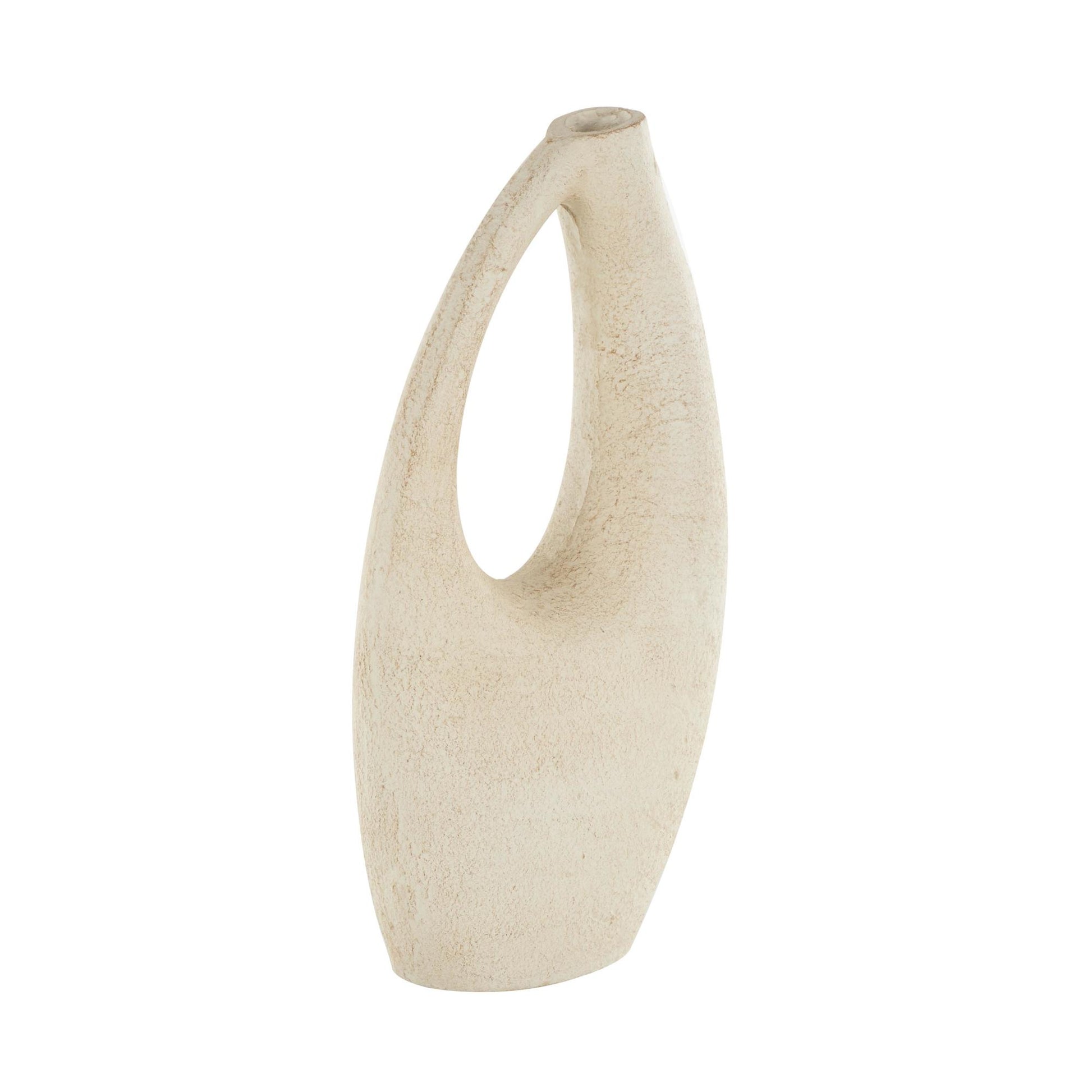 Abstract Cream Paper Mache Curved Cutout Decorative Vase with Brown Distressed Texturing