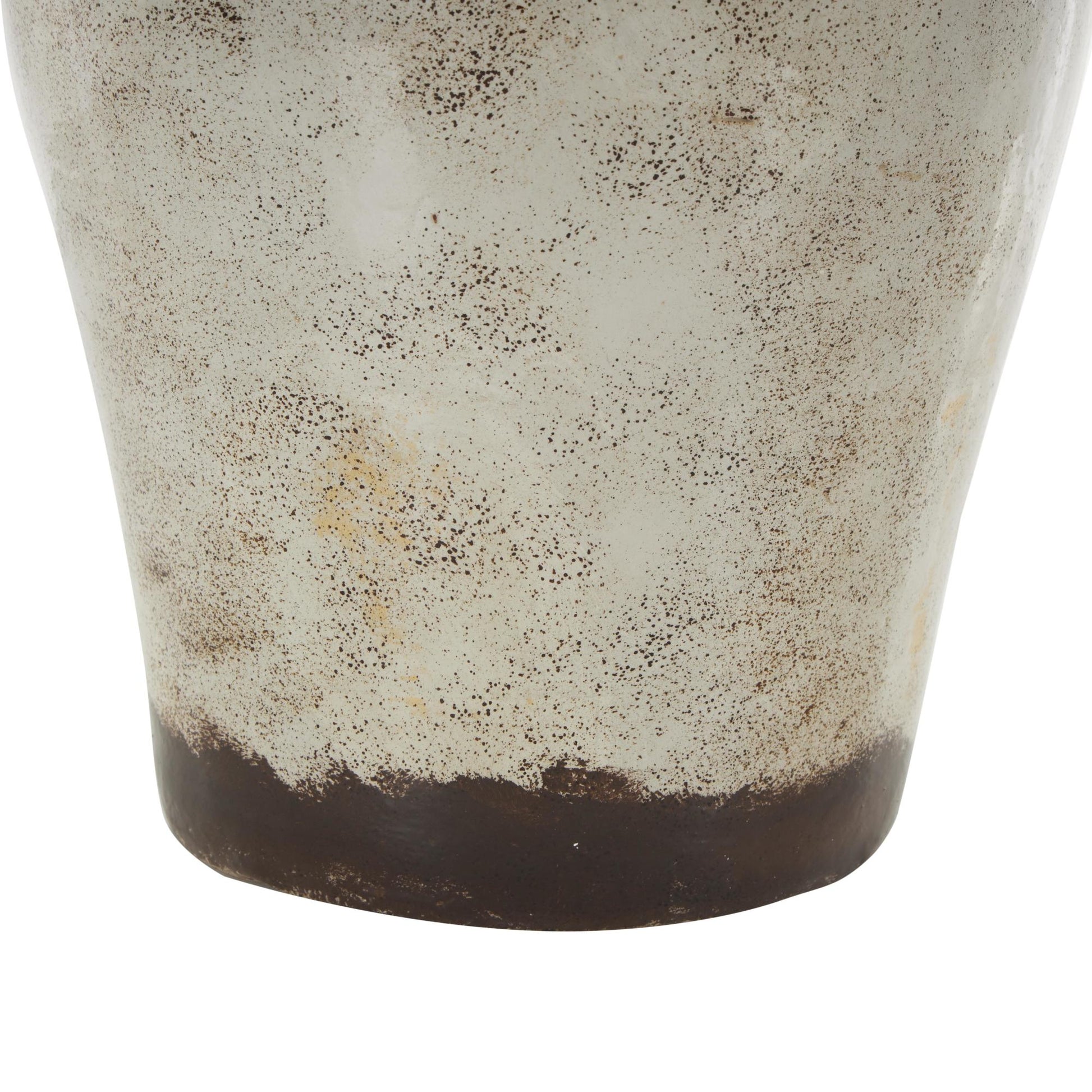Cream Ceramic Antique Amphora Decorative Vase with Speckled Texturing and Yellow and Brown Accents