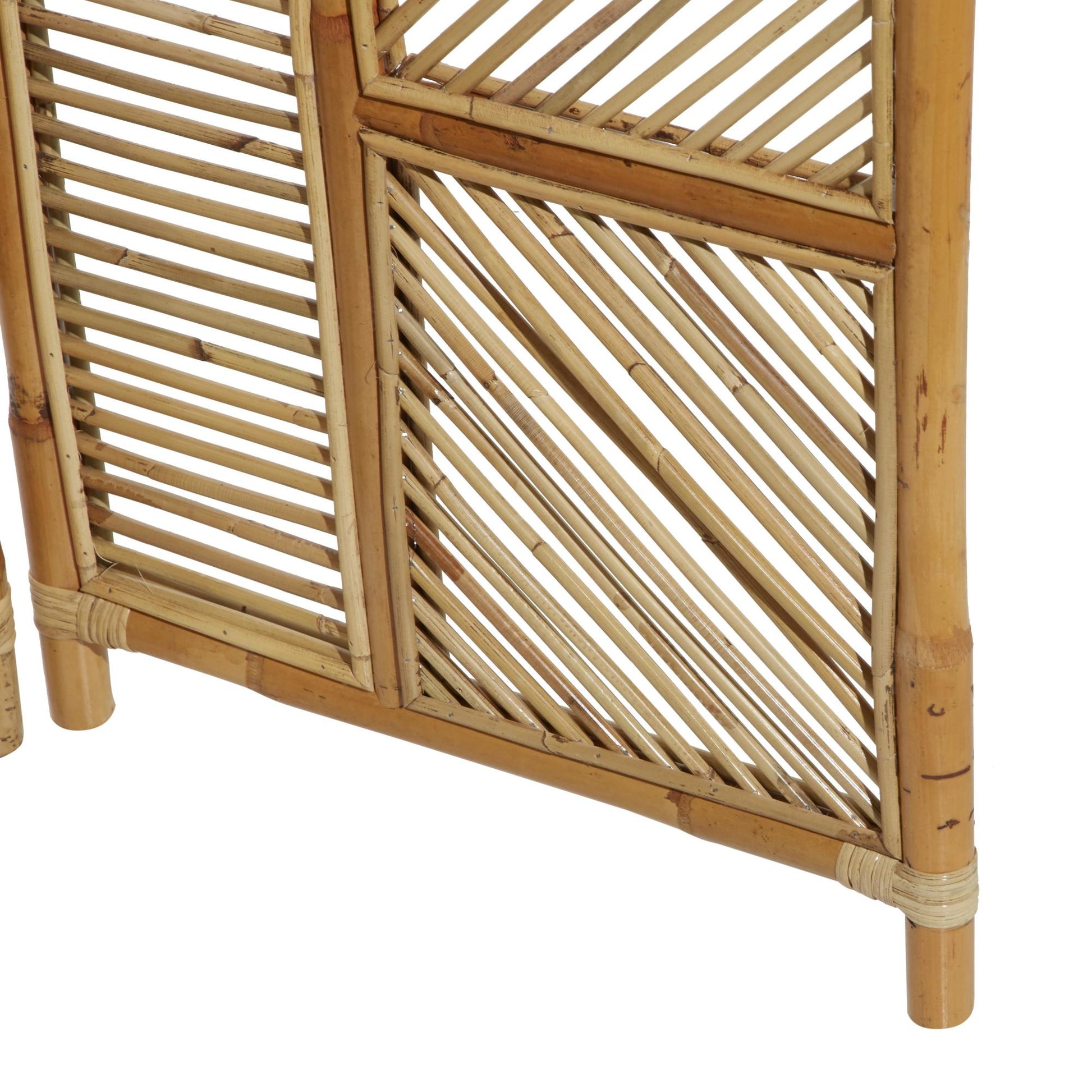 Geometric Brown Wood Hinged Foldable Partition 3 Panel Partition Room Divider Screen