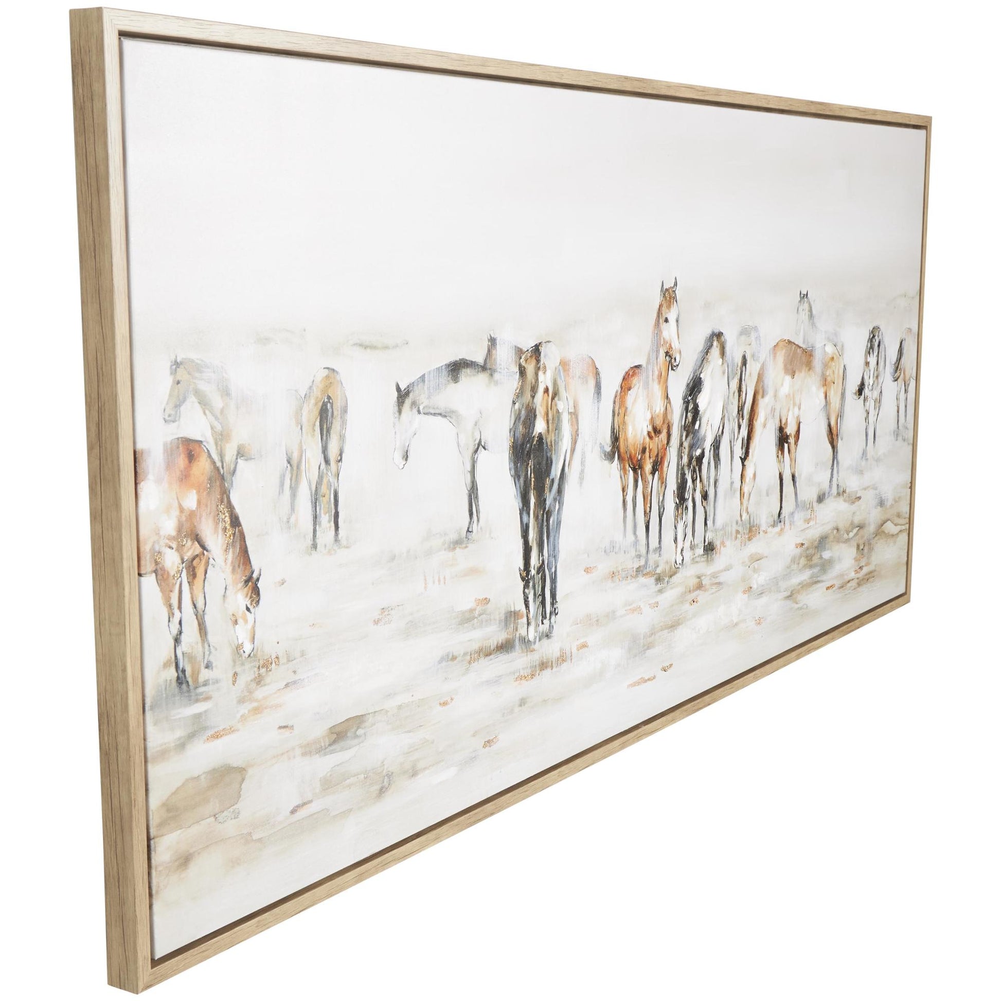 Horse Brown Canvas Decorative Wall Art with Wooden Frame and Gold Foil Accents