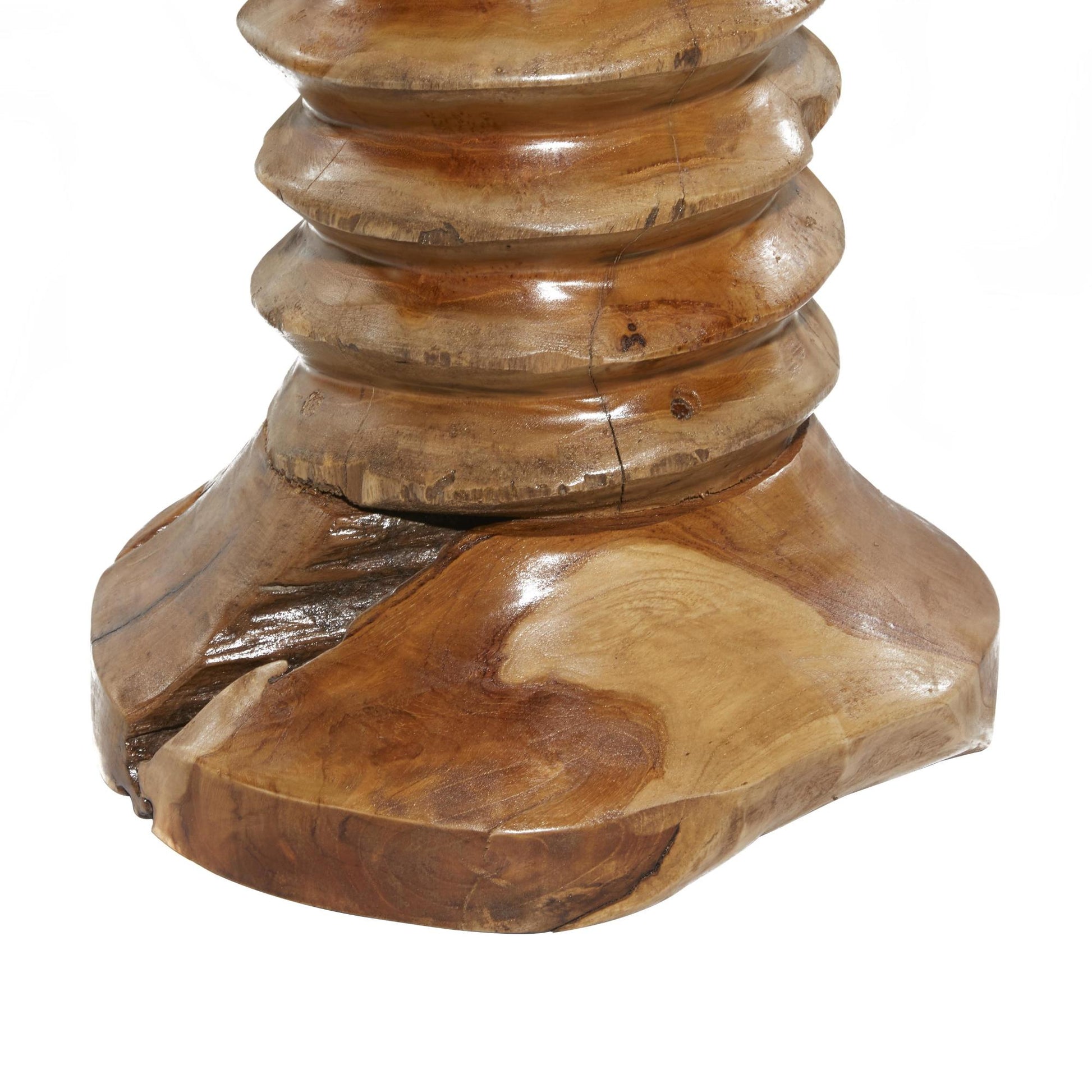 Brown Teak Wood Handmade Live Edge Side End Accent Table with Coiled Base
