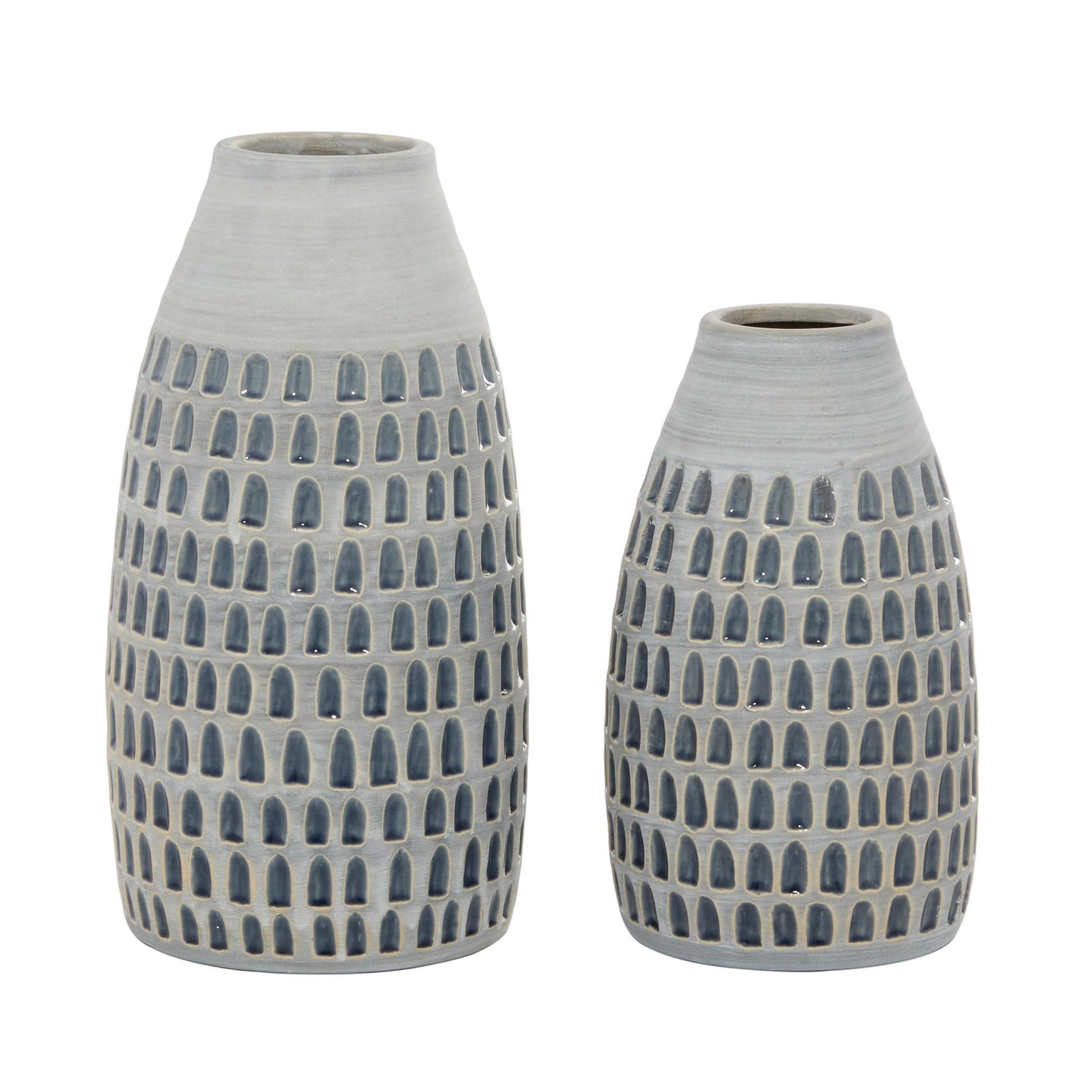 Set of 2 Gray Ceramic Handmade Decorative Vase