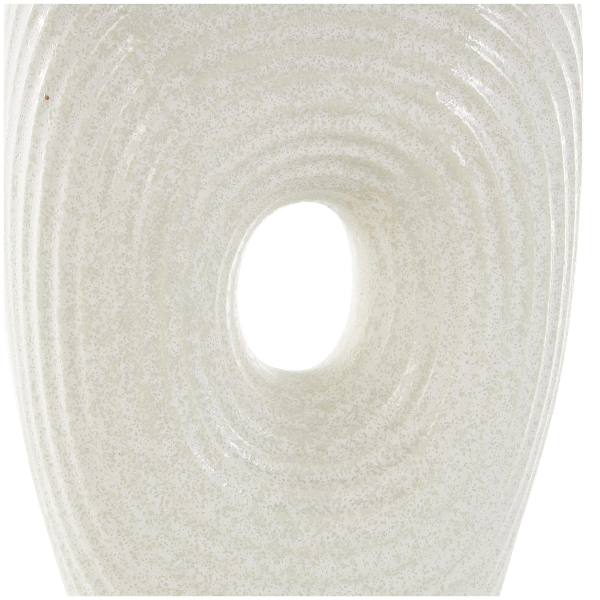 Abstract White Ceramic Ribbed Ring Cutout Decorative Vase with Glossy Speckled Texture