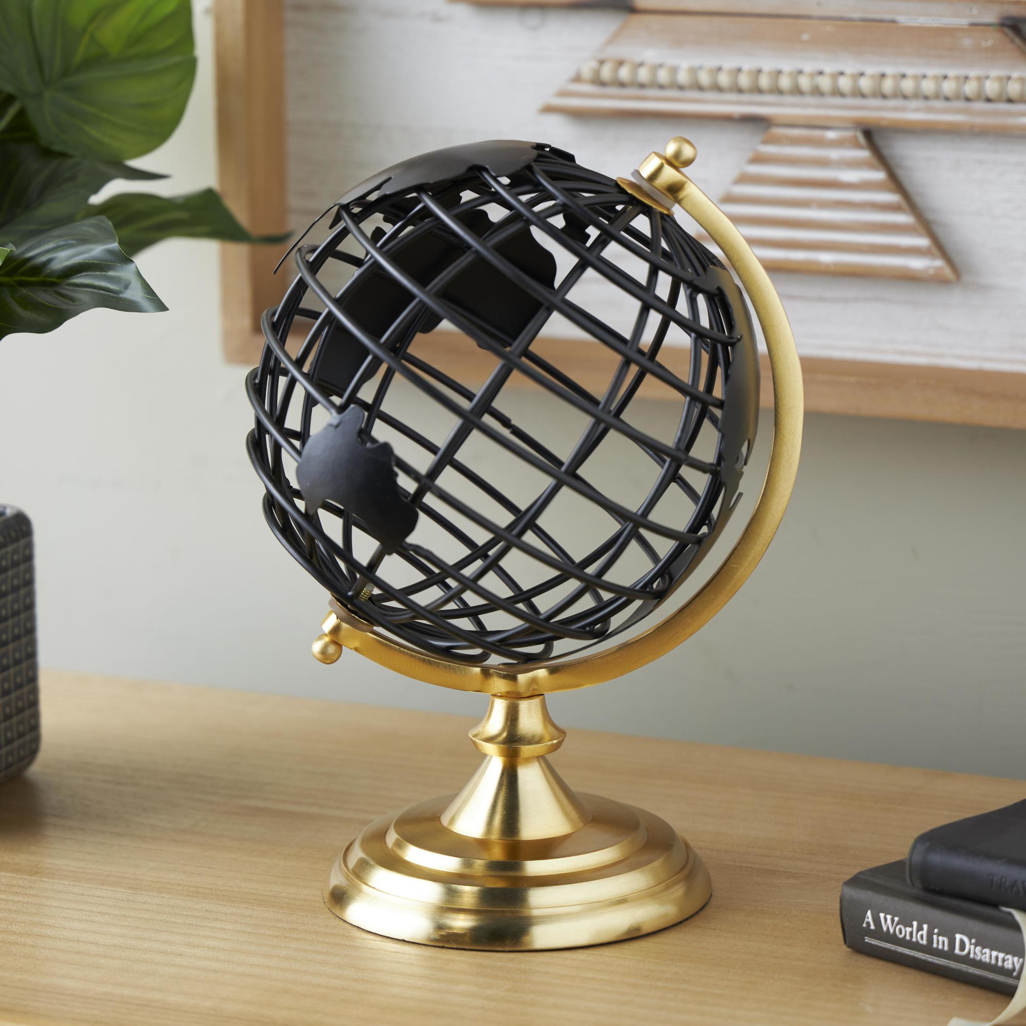 Black Aluminum Metal Open Framed Educational/Geographic Earth Globe with Wire Exterior and Gold Base