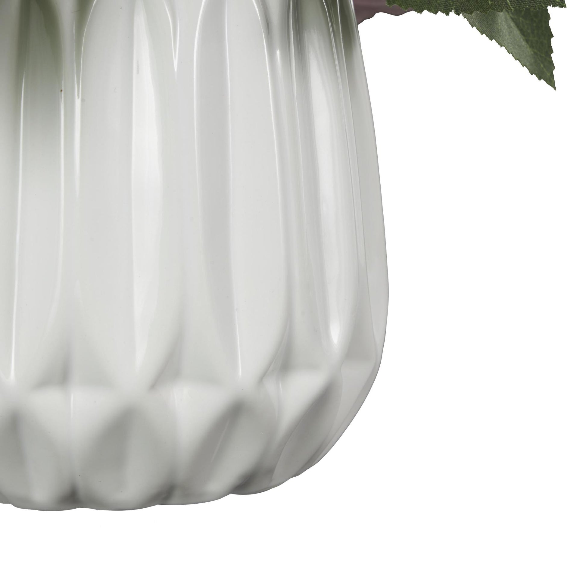 Hydrangea and Pom Pom Pink Fabric Indoor Outdoor Artificial Flower with Green Leaves and Round Ceramic Vase