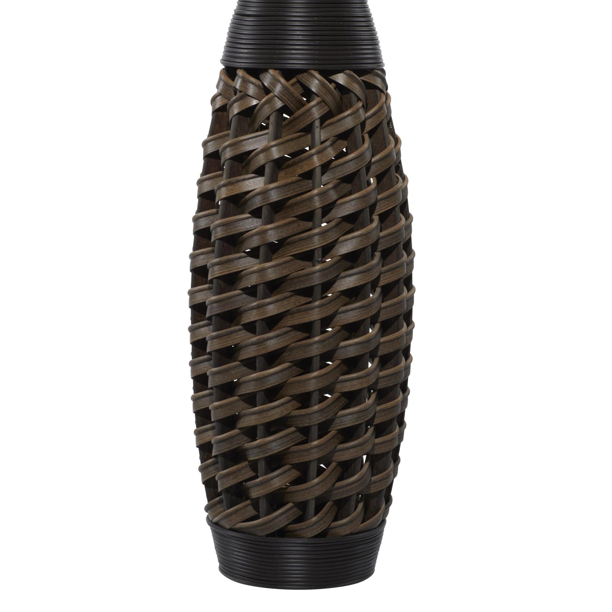 Brown Faux Seagrass Tall Woven Floor Decorative Vase with Dark Brown Wrapped Neck