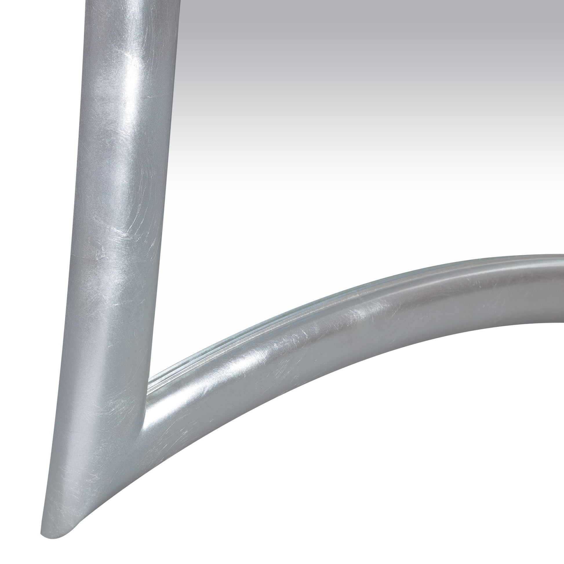 Abstract Silver Wooden Room Floor Mirror with Inward Curved Frame and Silver Leaf Detailing