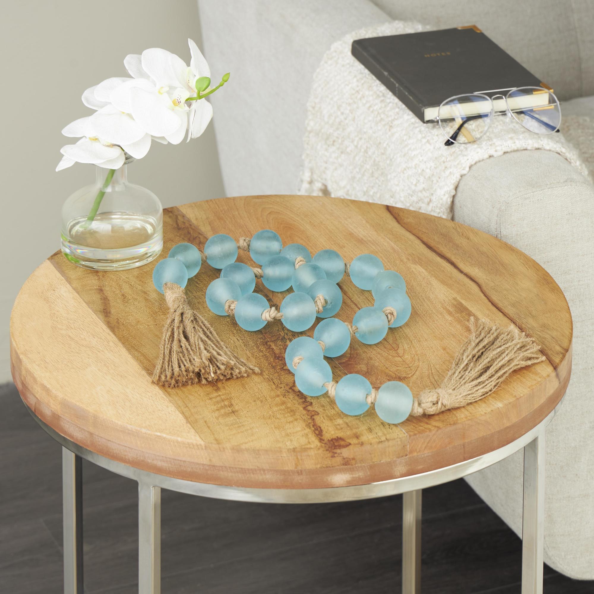 Glass Handmade Round Beaded Garland with Tassel with Knotted Brown Jute