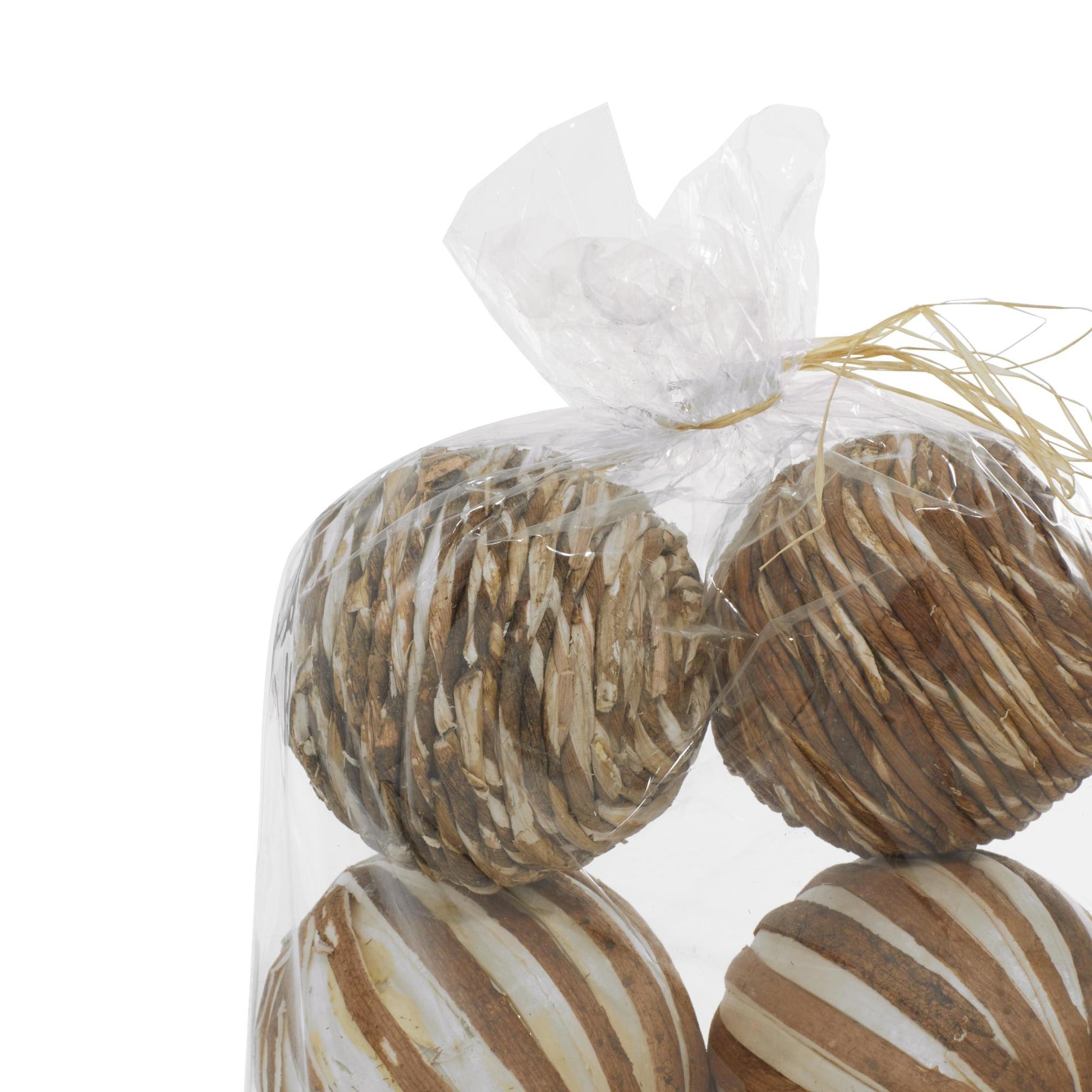 Set of 3 White Dried Plant Handmade Decorative Orbs & Vase Filler with Varying Designs